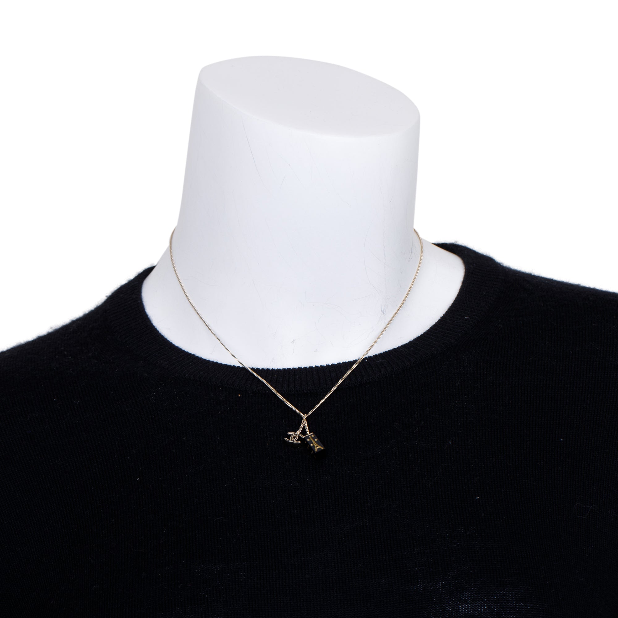 Chanel Enamel Eiffel Tower CC Logo Pendant Necklace