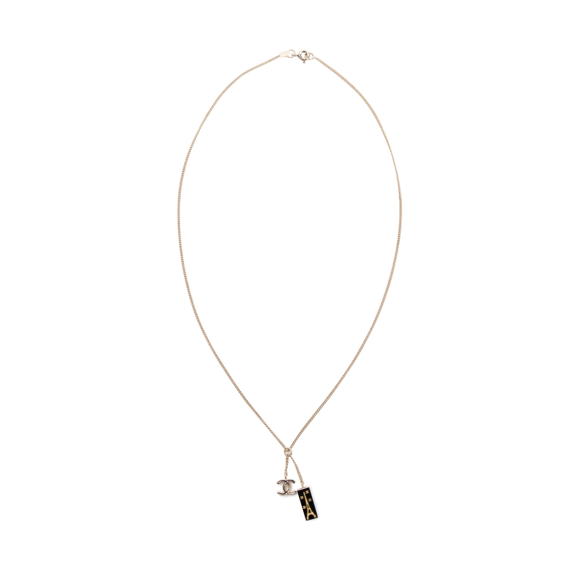 Chanel Enamel Eiffel Tower CC Logo Pendant Necklace