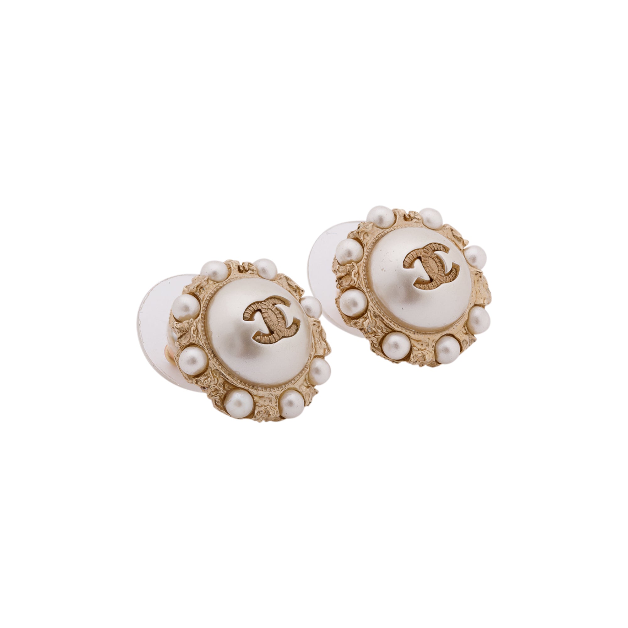 Chanel Faux Pearl CC Logo Stud Earrings