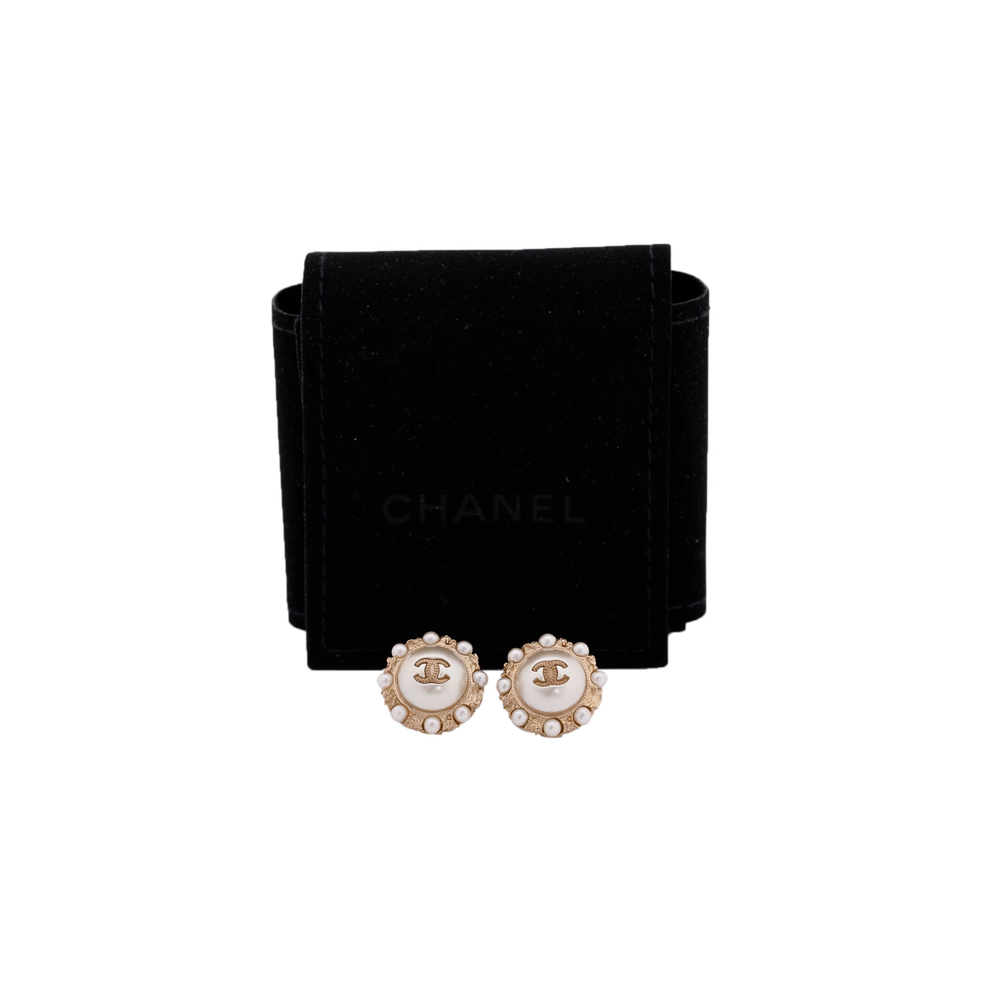 Chanel Faux Pearl CC Logo Stud Earrings