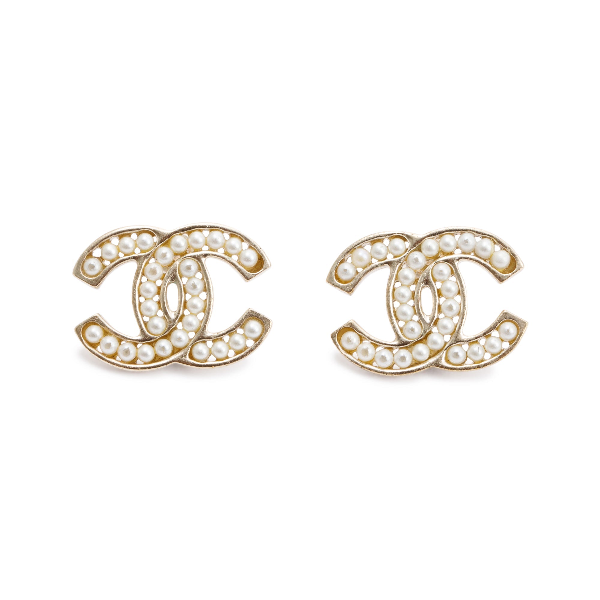 Chanel Faux Pearl CC Stud Earrings