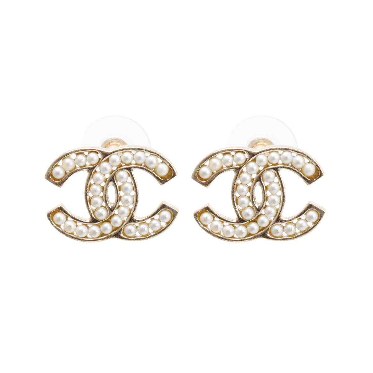 Chanel Faux Pearl CC Stud Earrings Oliver Jewellery