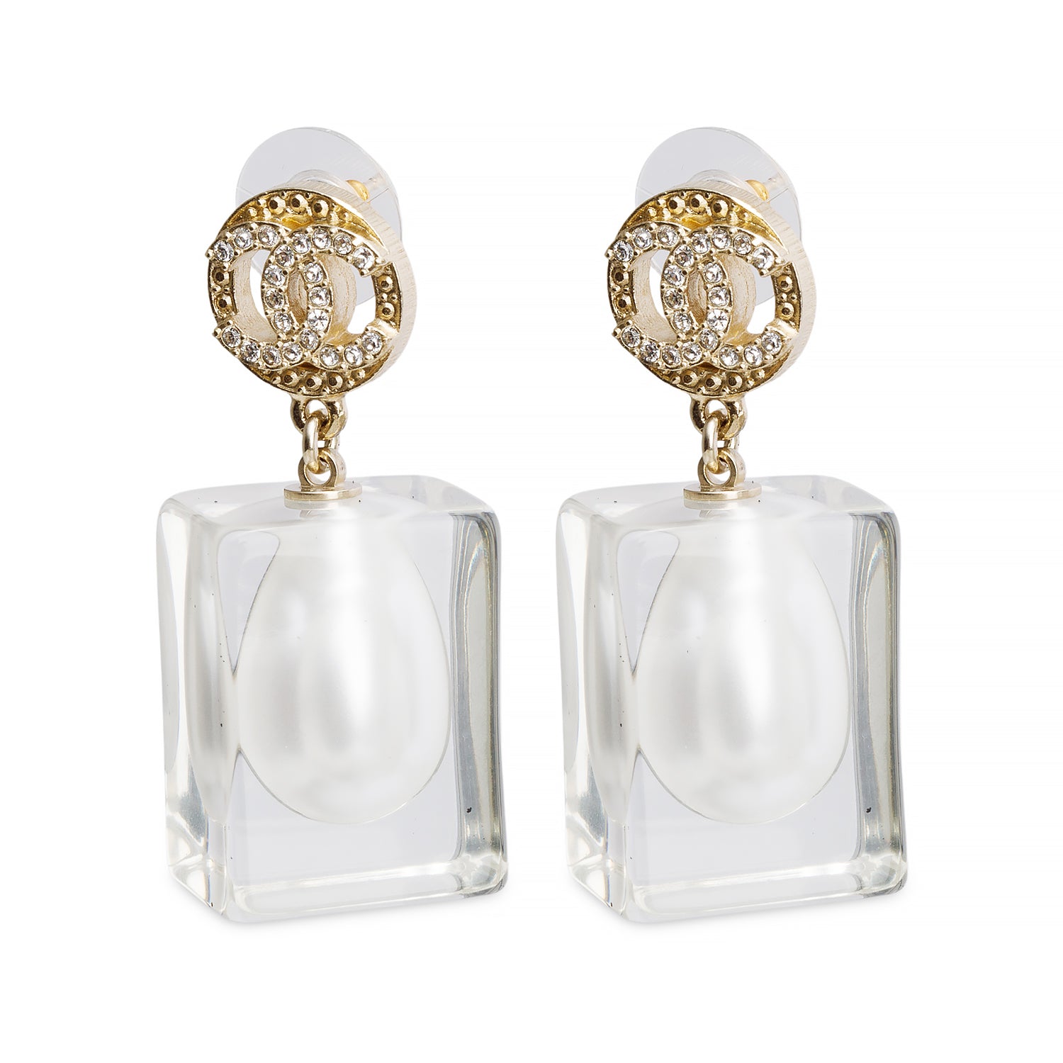 Chanel Faux Pearl & Strass CC Drop Earrings w/ Box