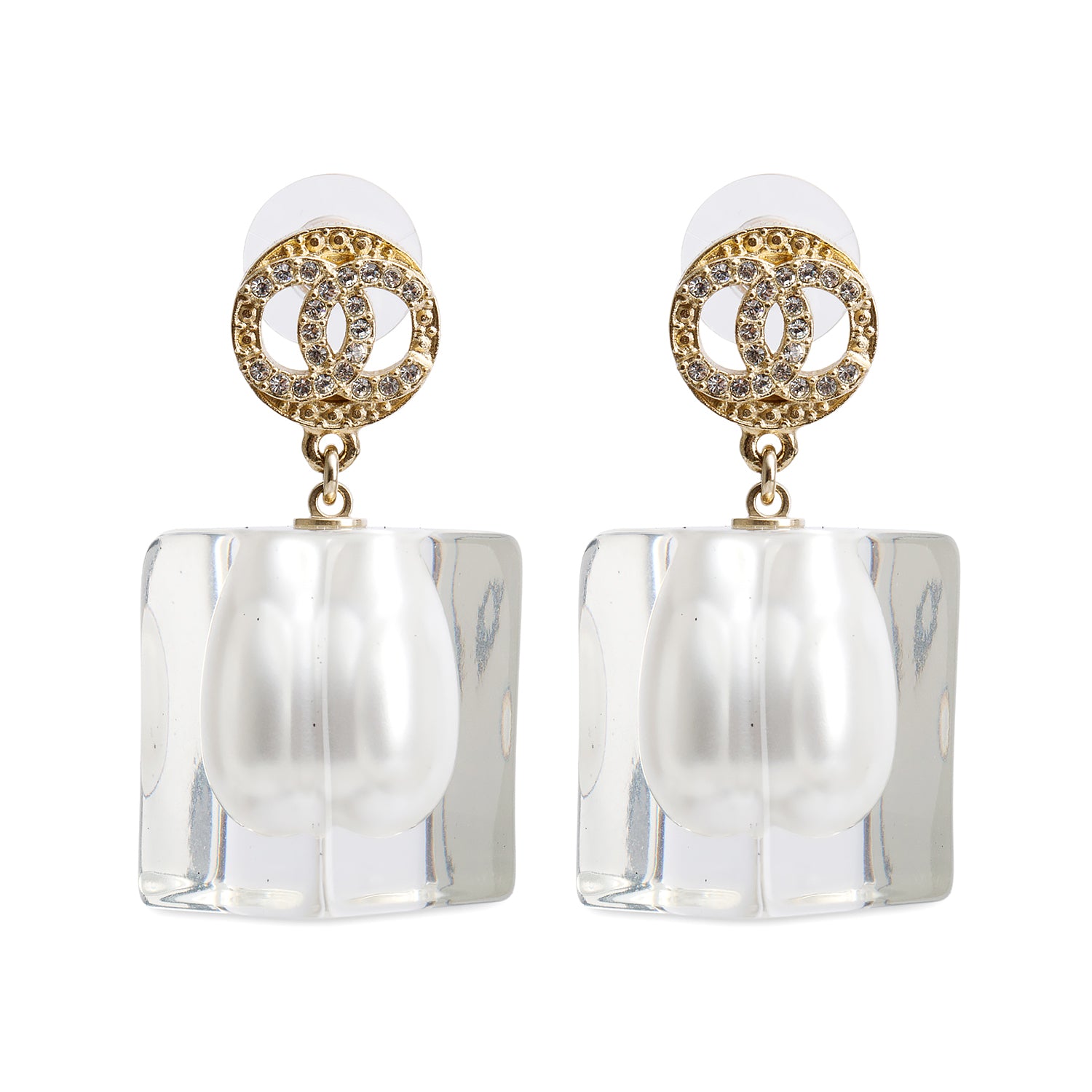 Chanel Faux Pearl & Strass CC Drop Earrings w/ Box