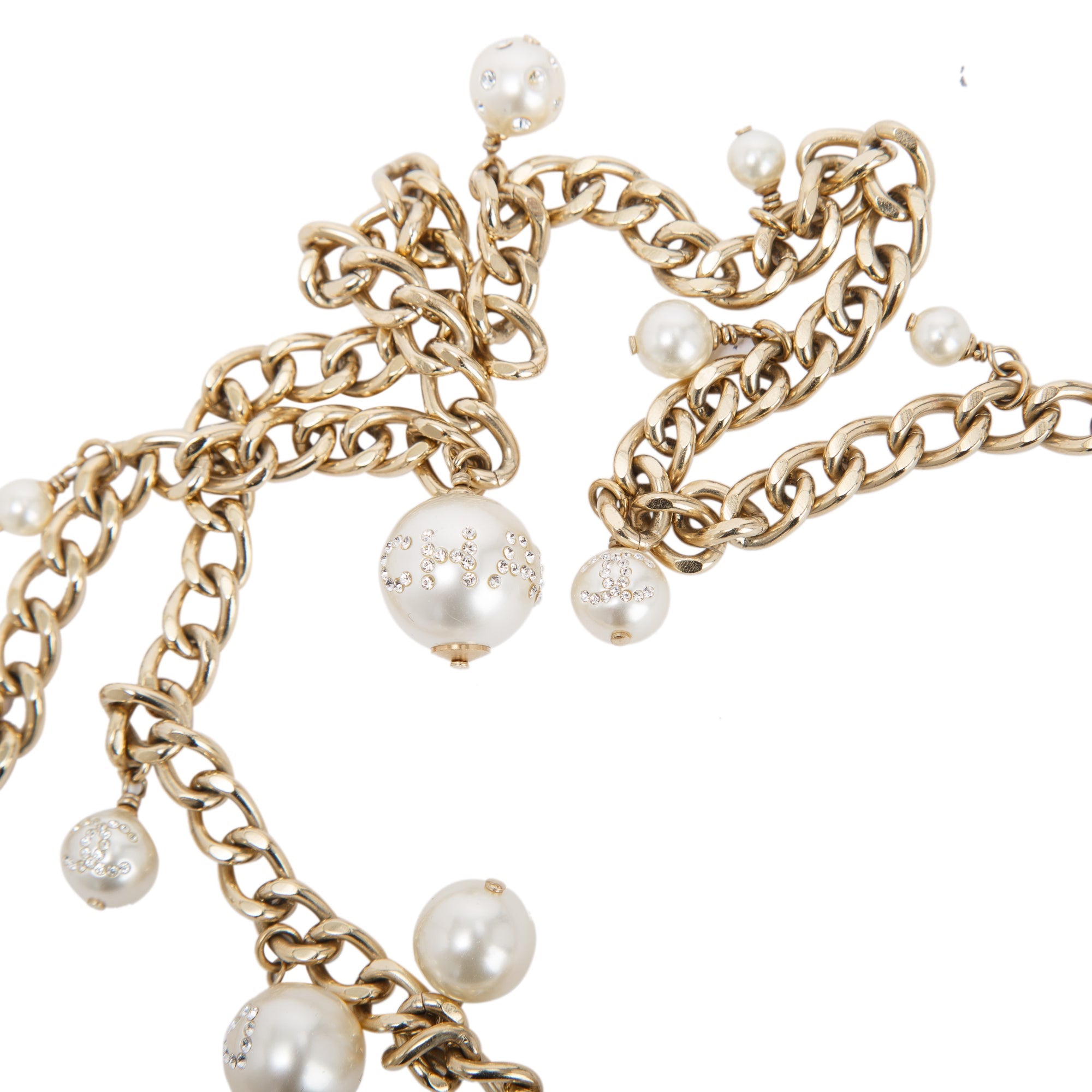 Chanel Faux Pearl & Strass Chain-Link Belt w/ Box