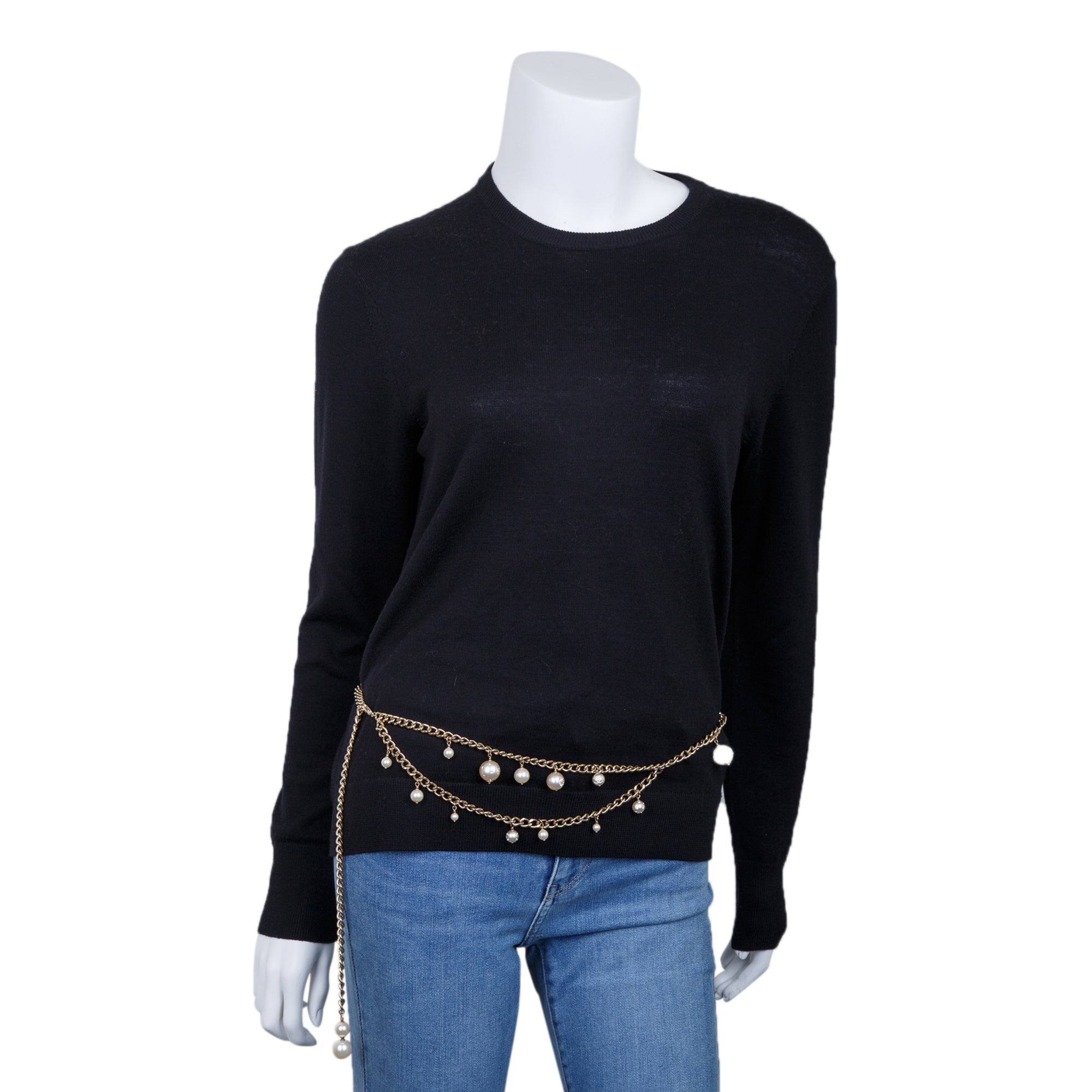 Chanel Faux Pearl & Strass Chain-Link Belt w/ Box