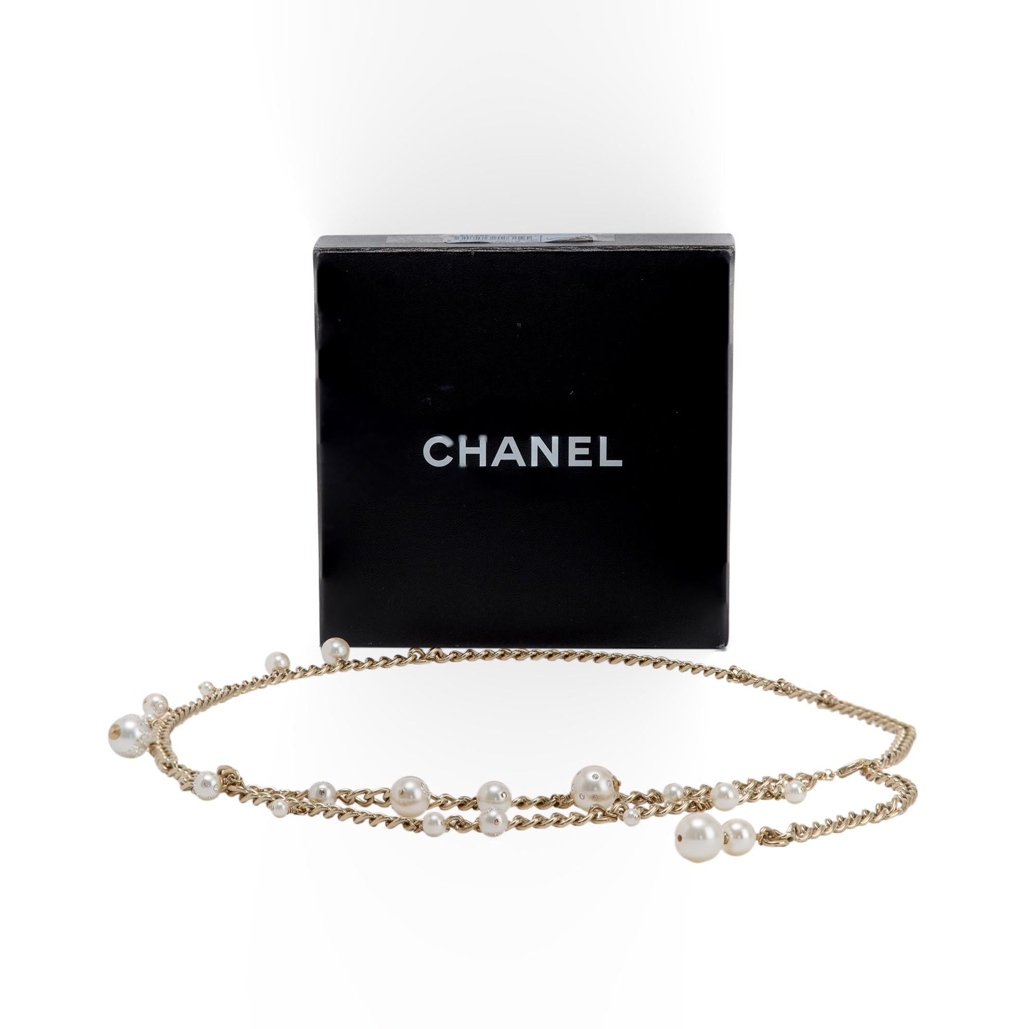 Chanel Faux Pearl & Strass Chain-Link Belt w/ Box