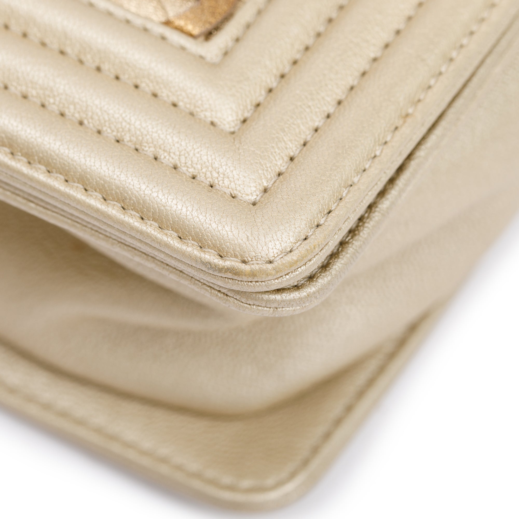 Chanel Gold Metallic Lambskin Leather CC Cutout Small Boy Bag