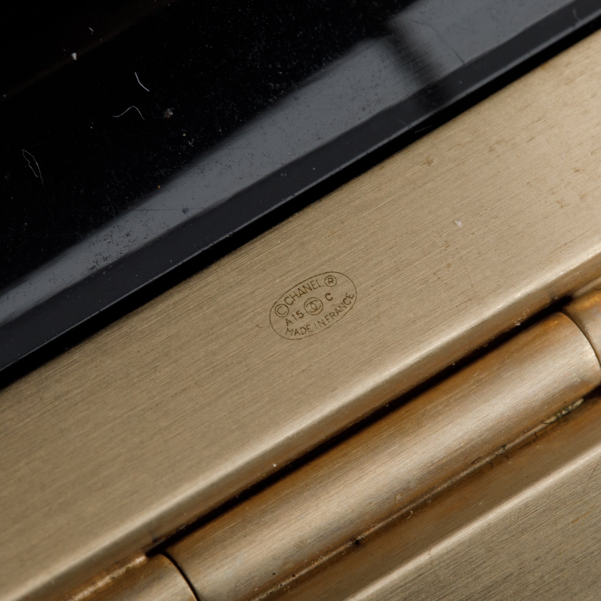 Chanel Gold Plated Black Resin CC Hinged Bangle w/ Box