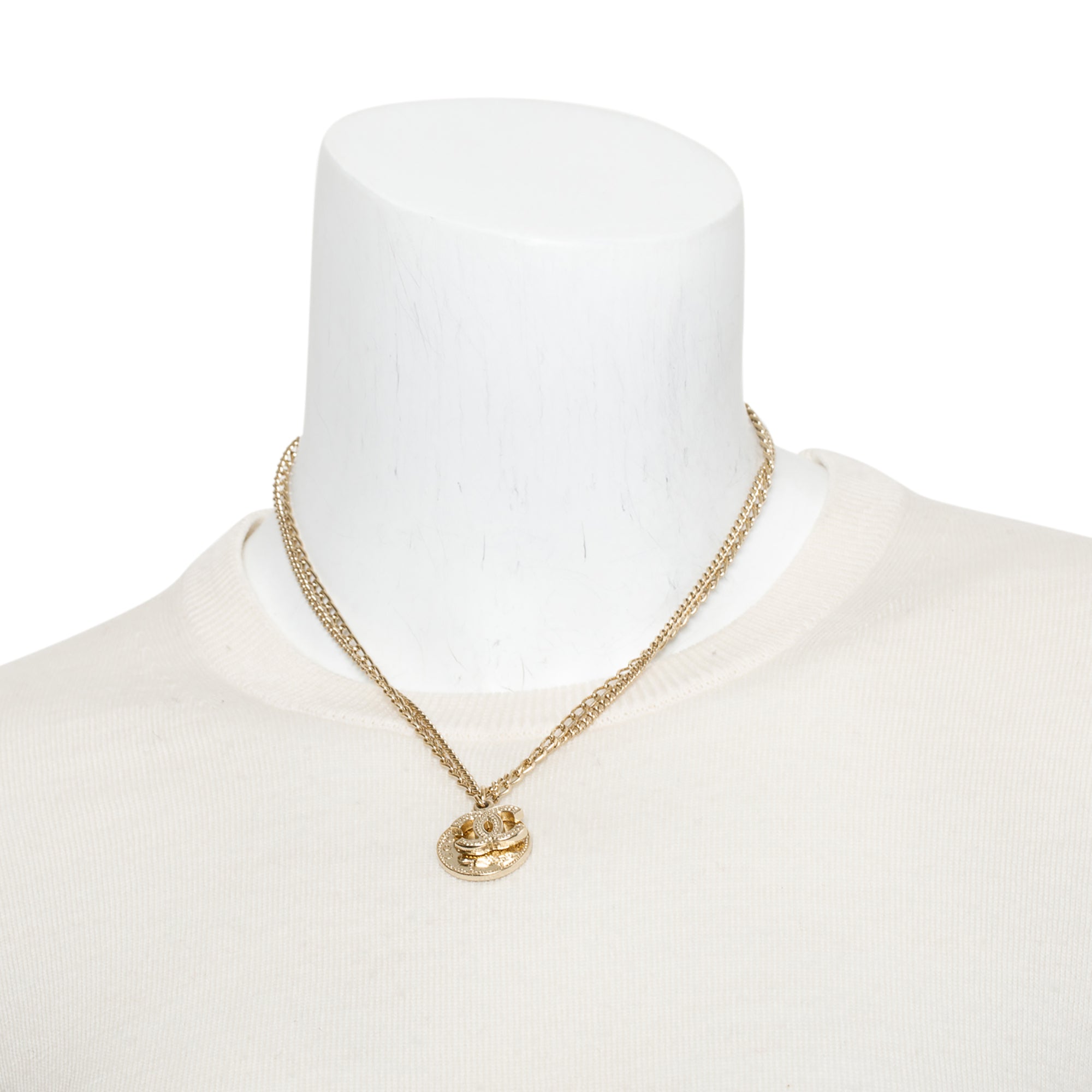 Chanel Gold-Plated CC & Coco Mademoiselle Coin Pendant Necklace w/ Box