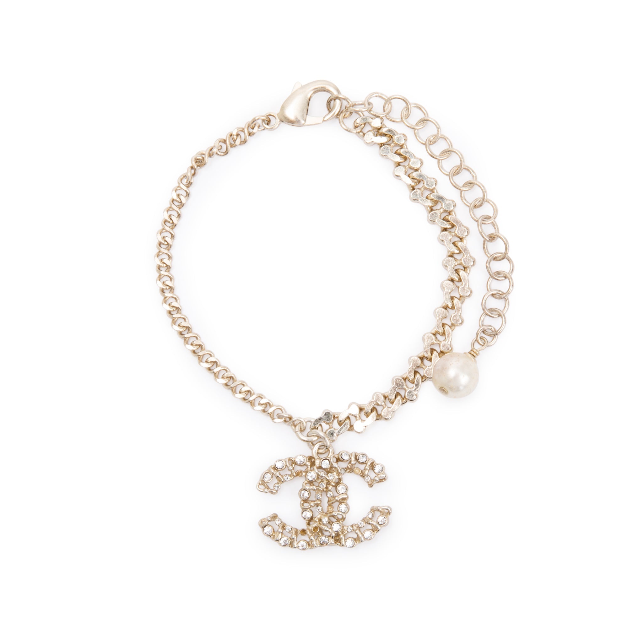 Chanel Gold Plated Faux Pearl CC Link Bracelet