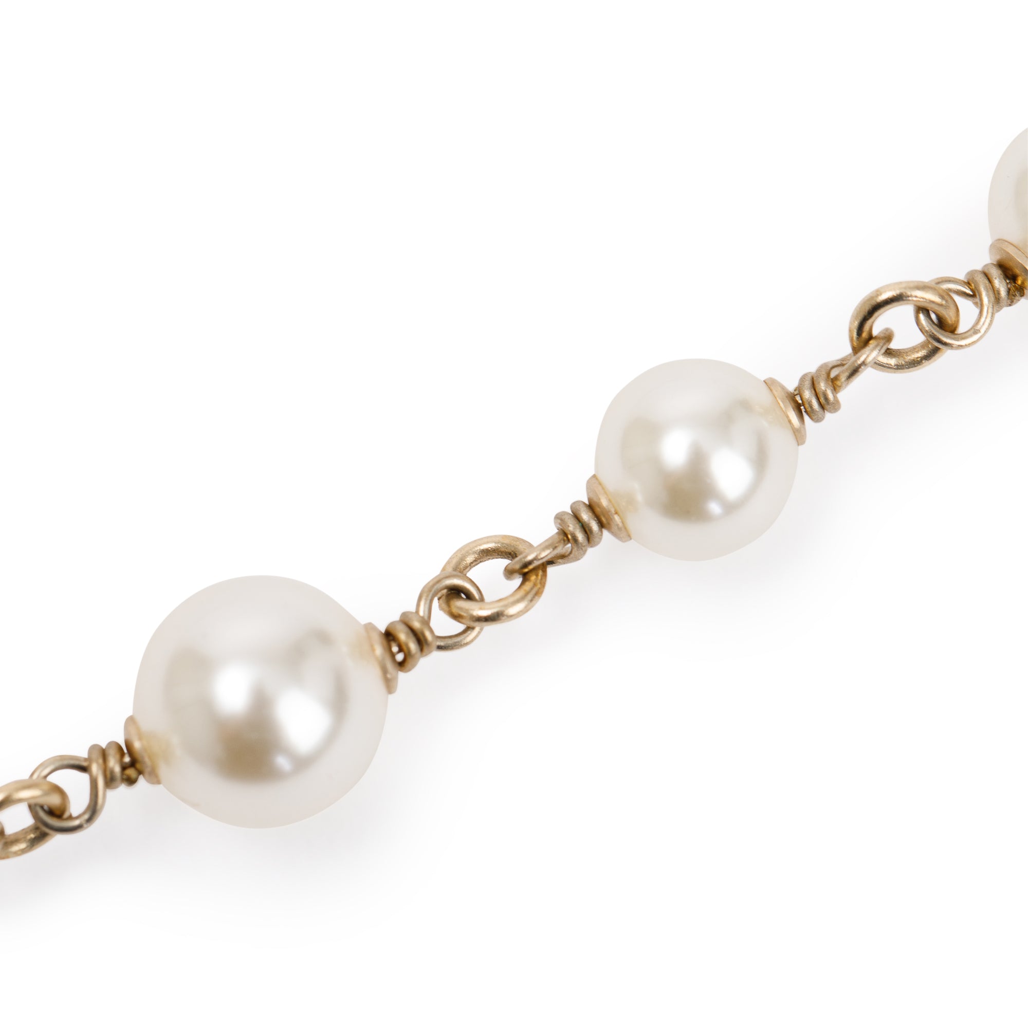 Chanel Gold Plated Faux Pearl CC Long Necklace w/ Box