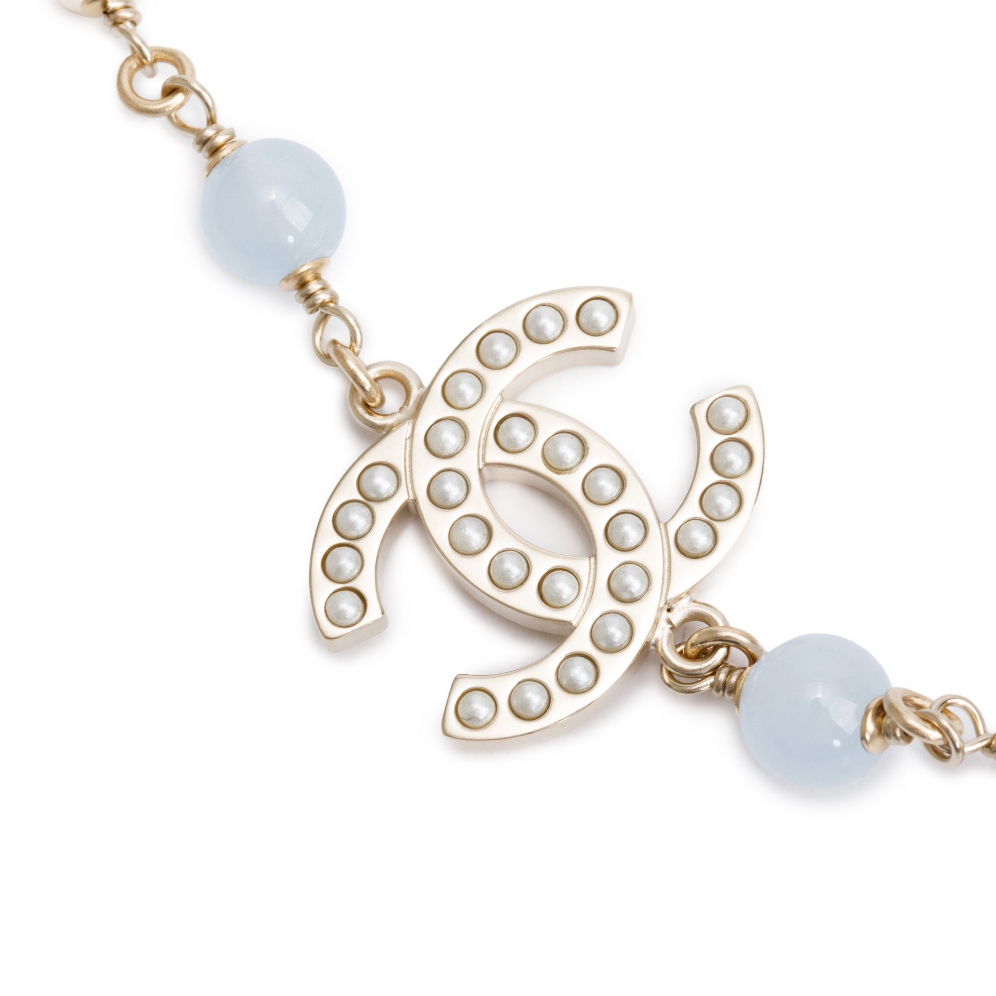 Chanel Gold-Plated Faux Pearl & Resin Bead CC Long Station Necklace