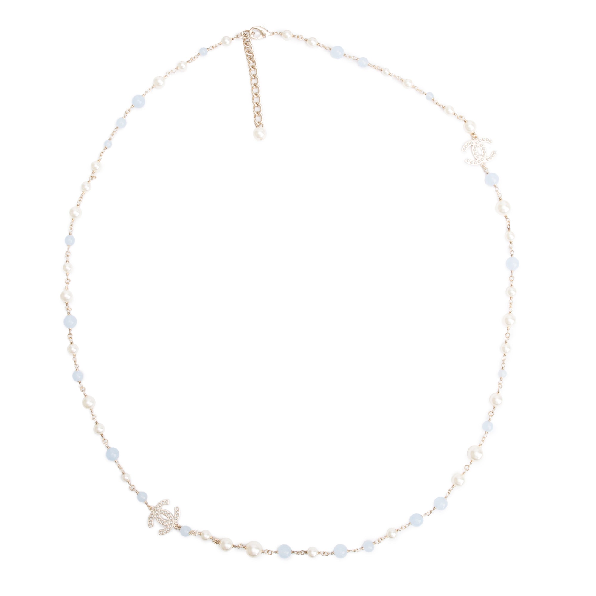 Chanel Gold-Plated Faux Pearl & Resin Bead CC Long Station Necklace