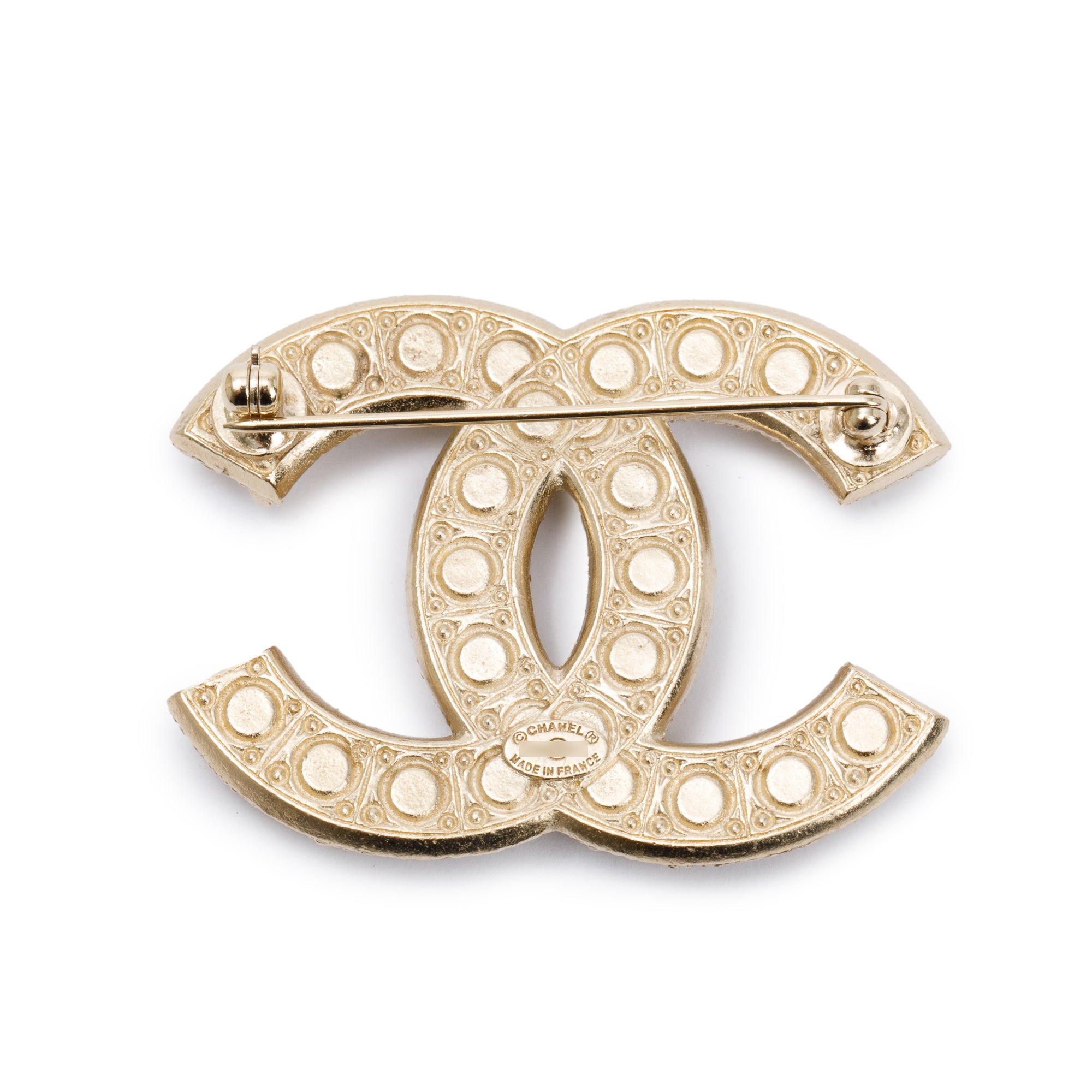 Chanel Gold Plated Faux Pearl & Strass CC Brooch