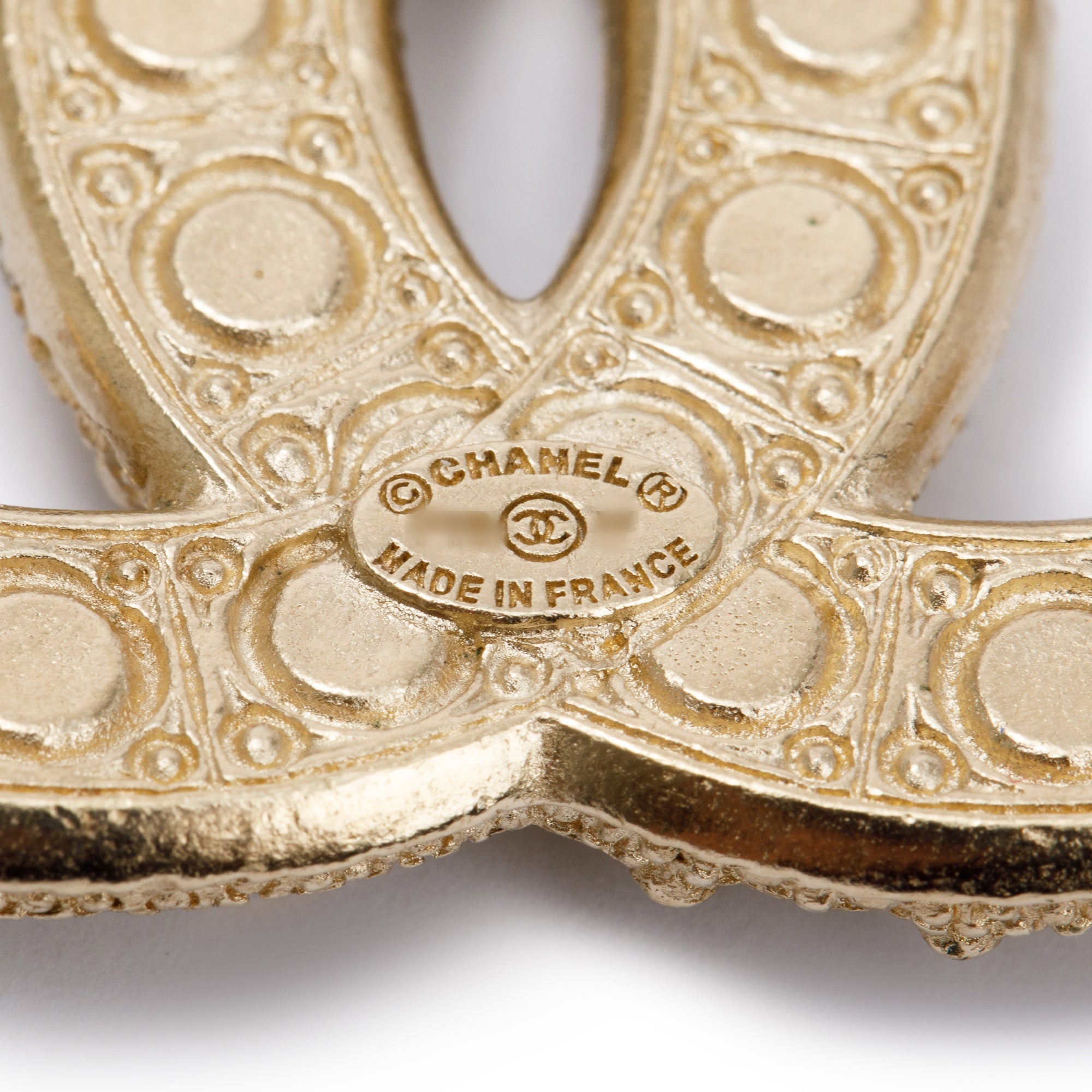 Chanel Gold Plated Faux Pearl & Strass CC Brooch