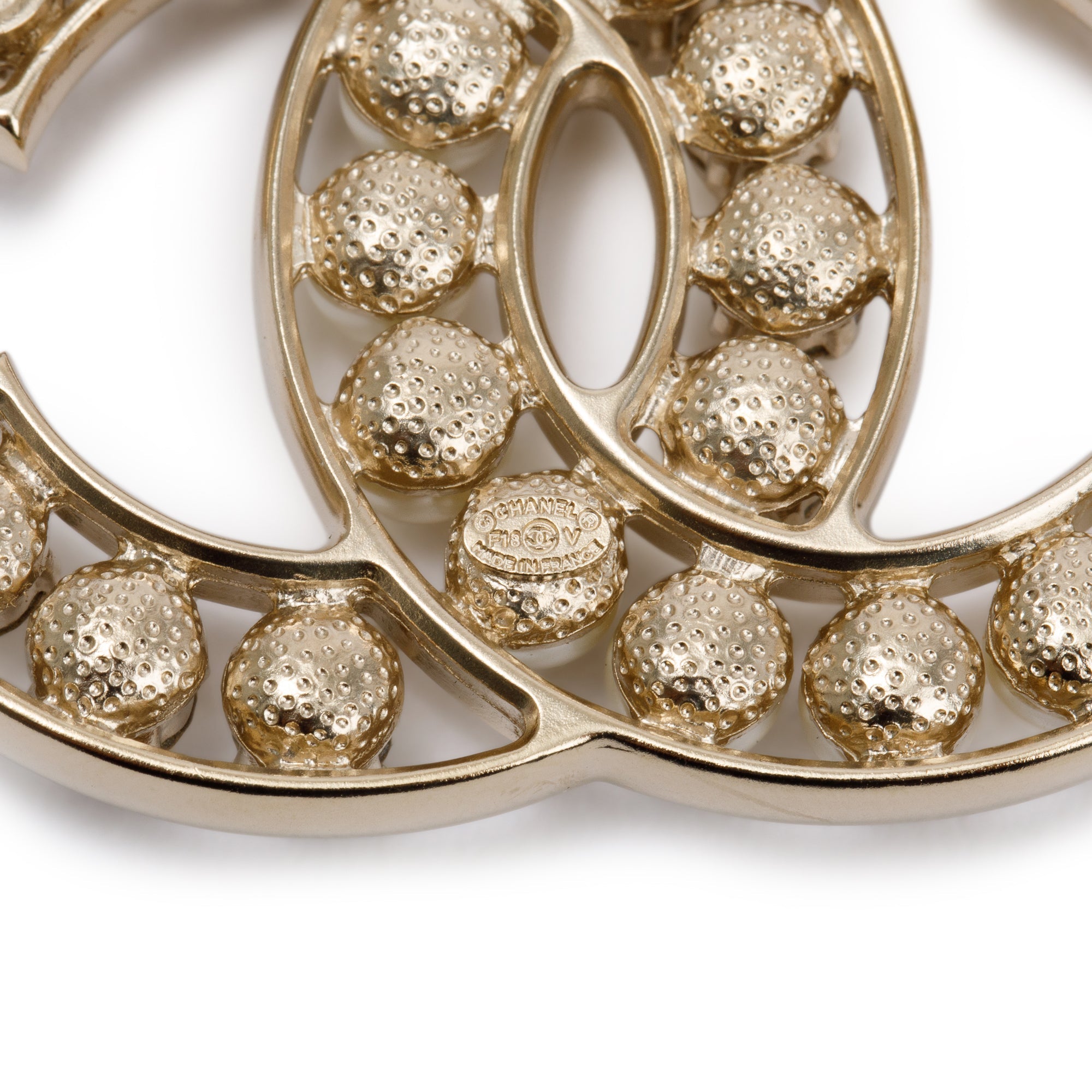 Chanel Gold Plated Faux Pearl & Strass CC Brooch w/ Box