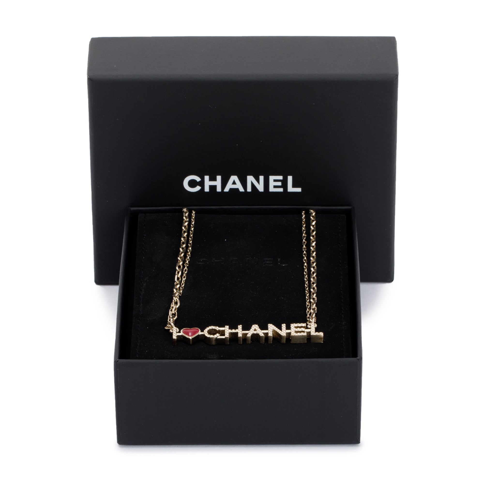 Chanel Gold Plated I Love Chanel Pendant Necklace w/ Box