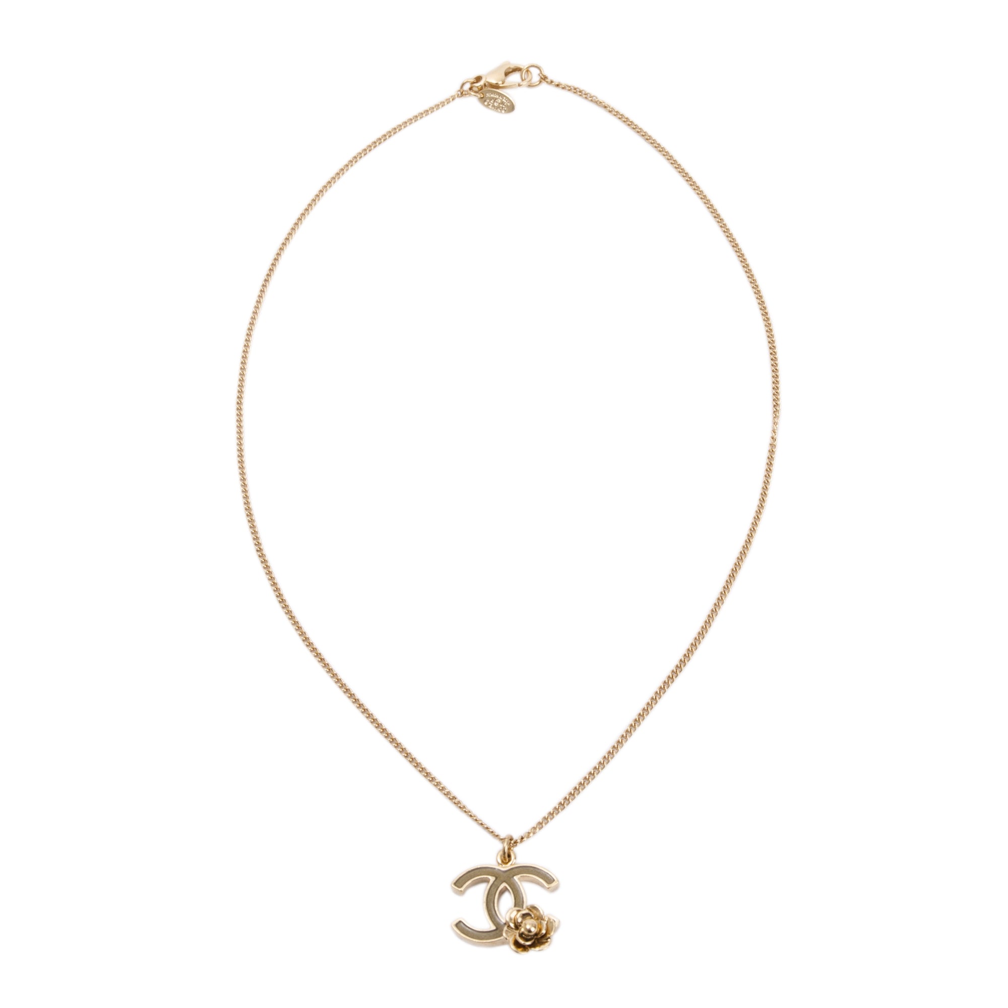 Chanel Gold-Plated Metal CC Camellia Pendant Necklace