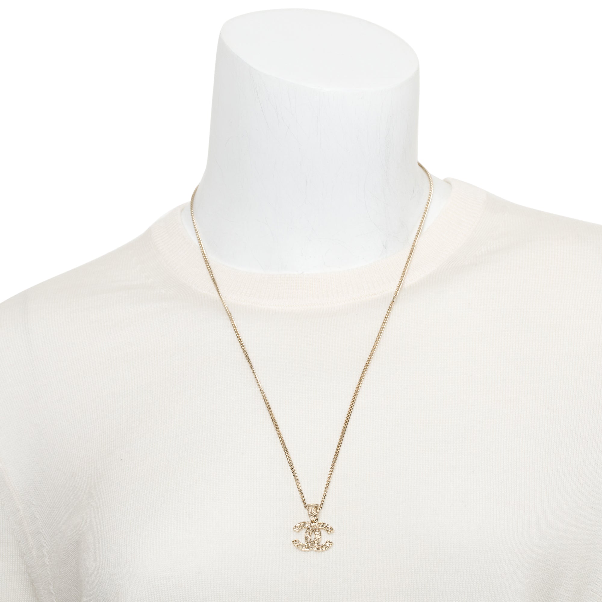 Chanel Gold-Plated Metal CC Pendant Necklace w/ Box