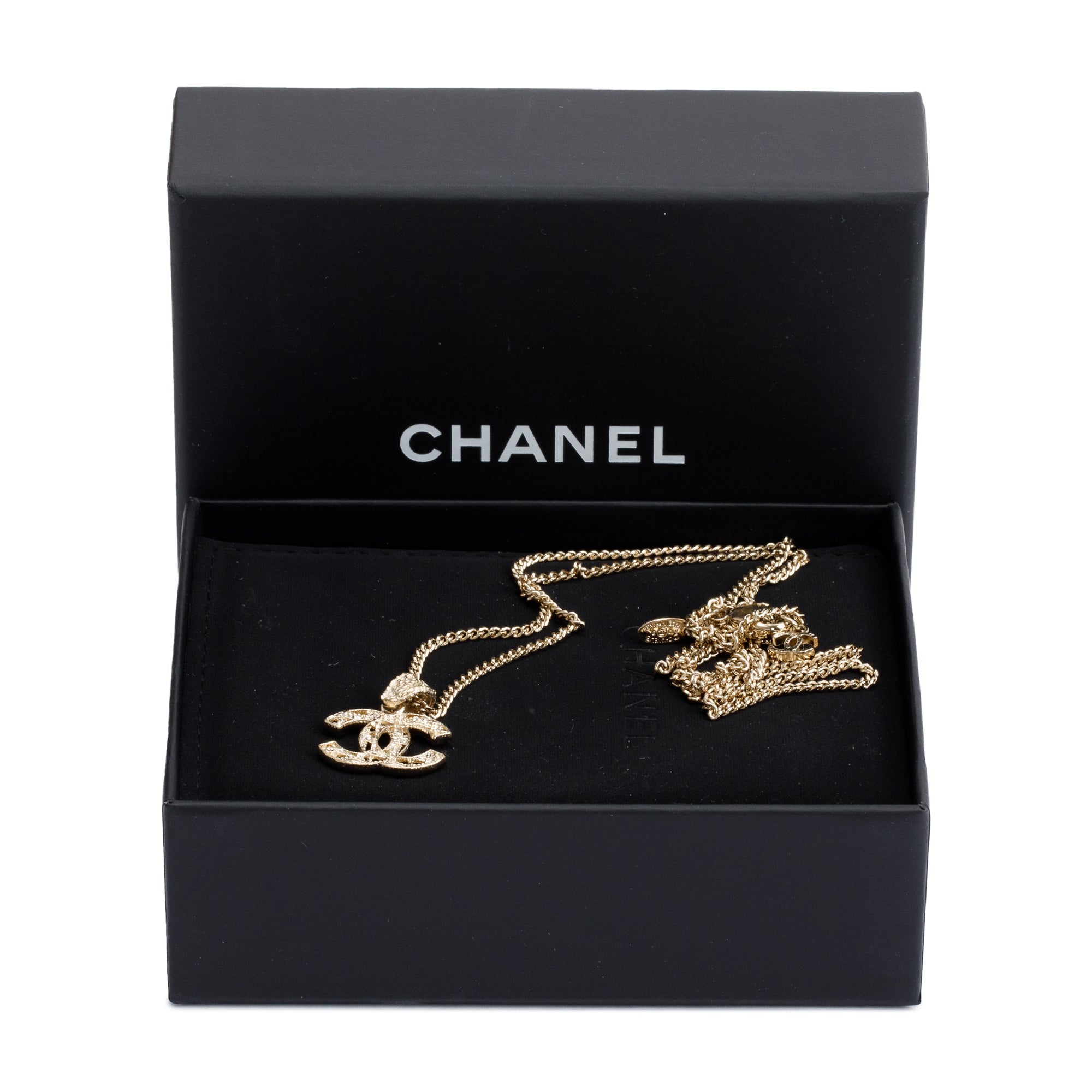Chanel Gold-Plated Metal CC Pendant Necklace w/ Box