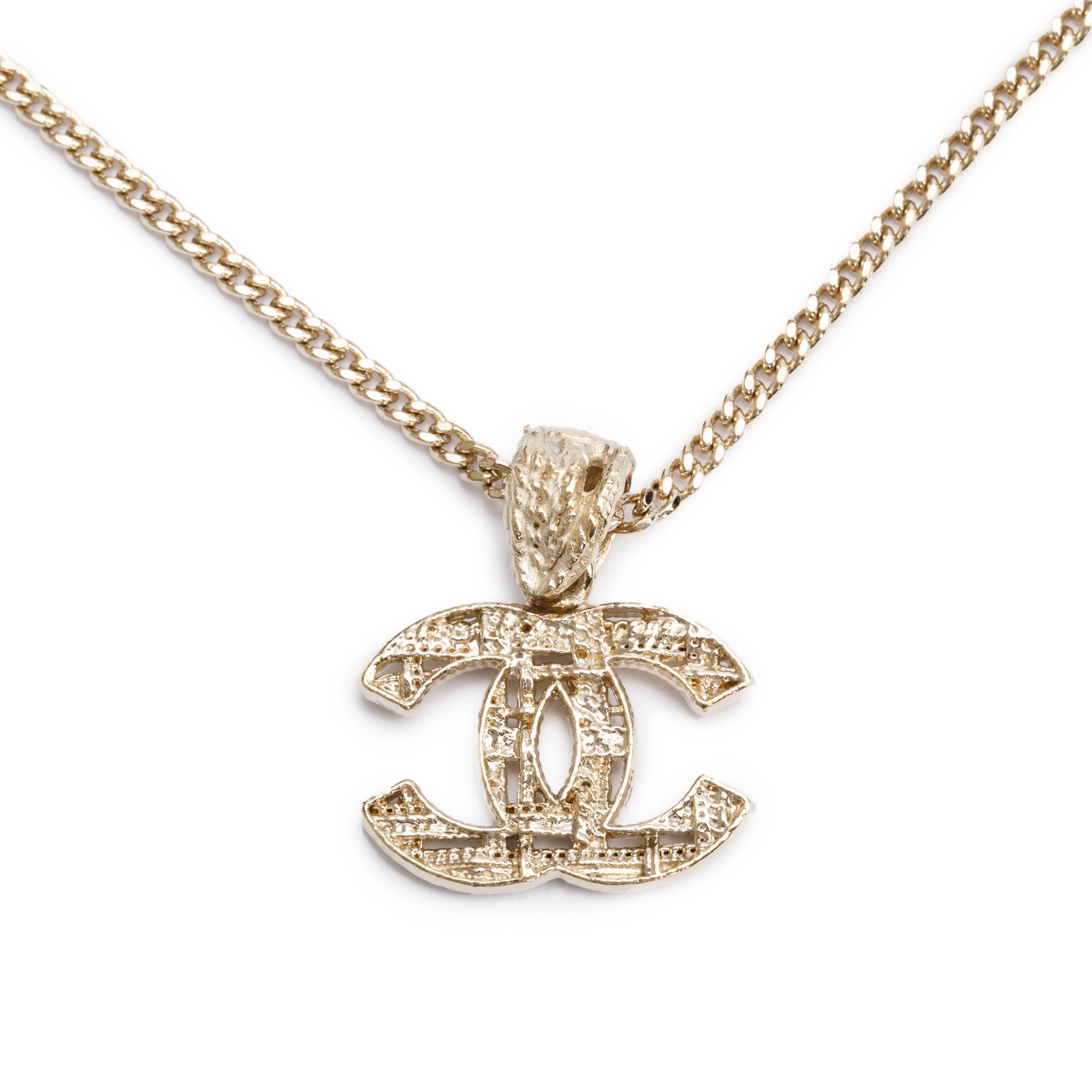 Chanel Gold-Plated Metal CC Pendant Necklace w/ Box