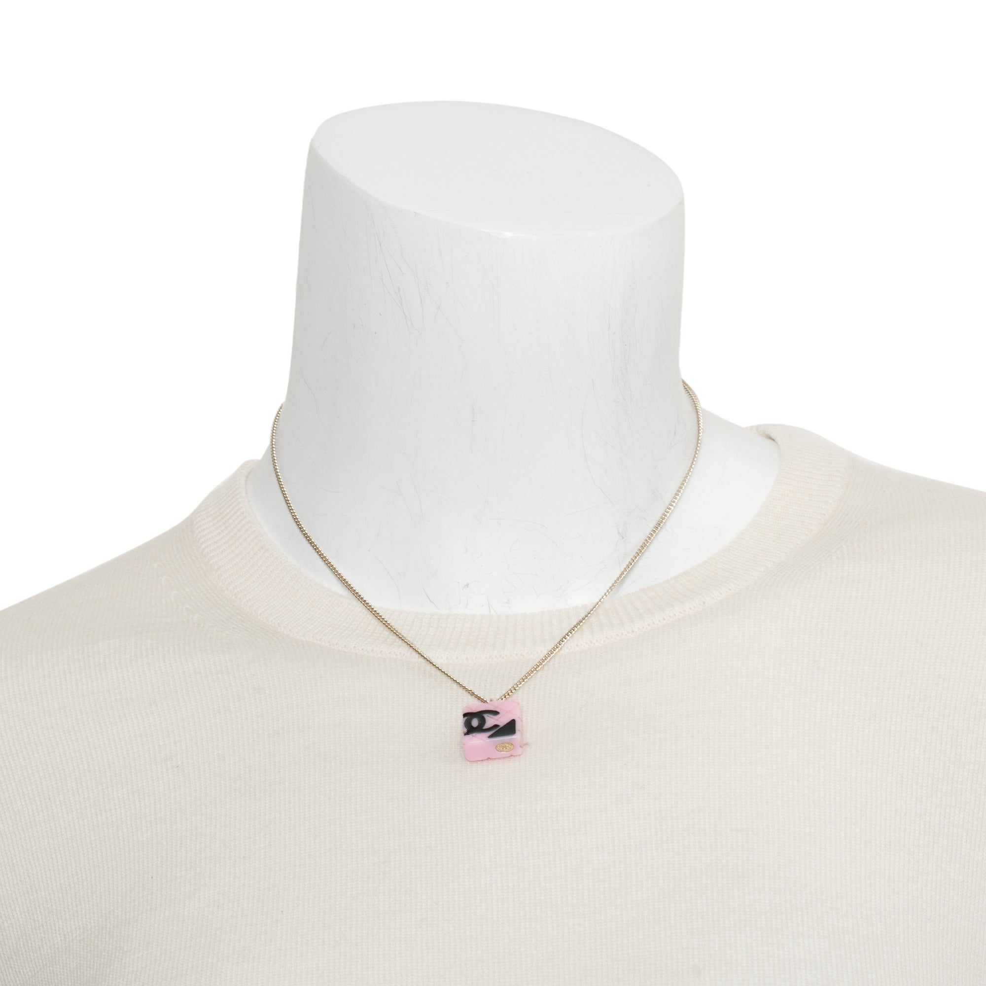 Chanel Gold-Plated Metal Pink & Black Resin CC Cambon Bag Pendant Necklace