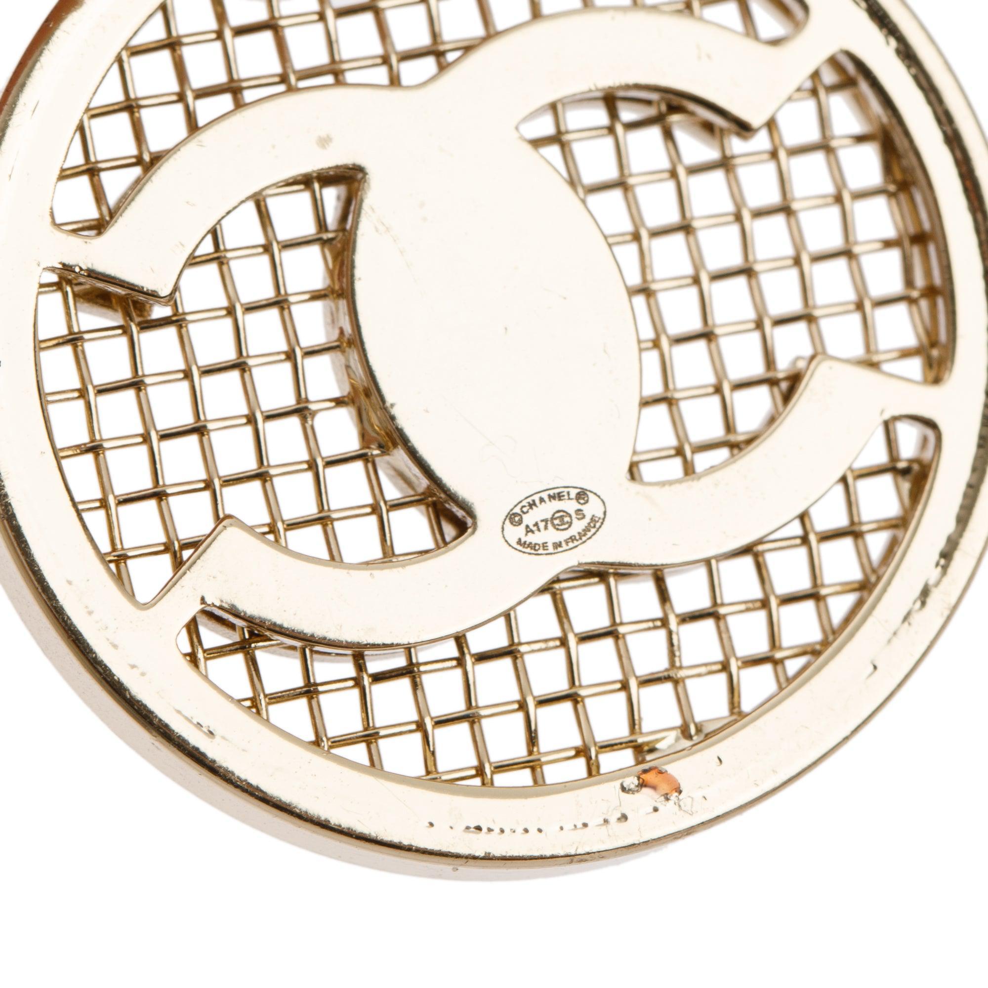 Chanel Gold-Plated Metal Round CC Coco Mesh Pendant Necklace