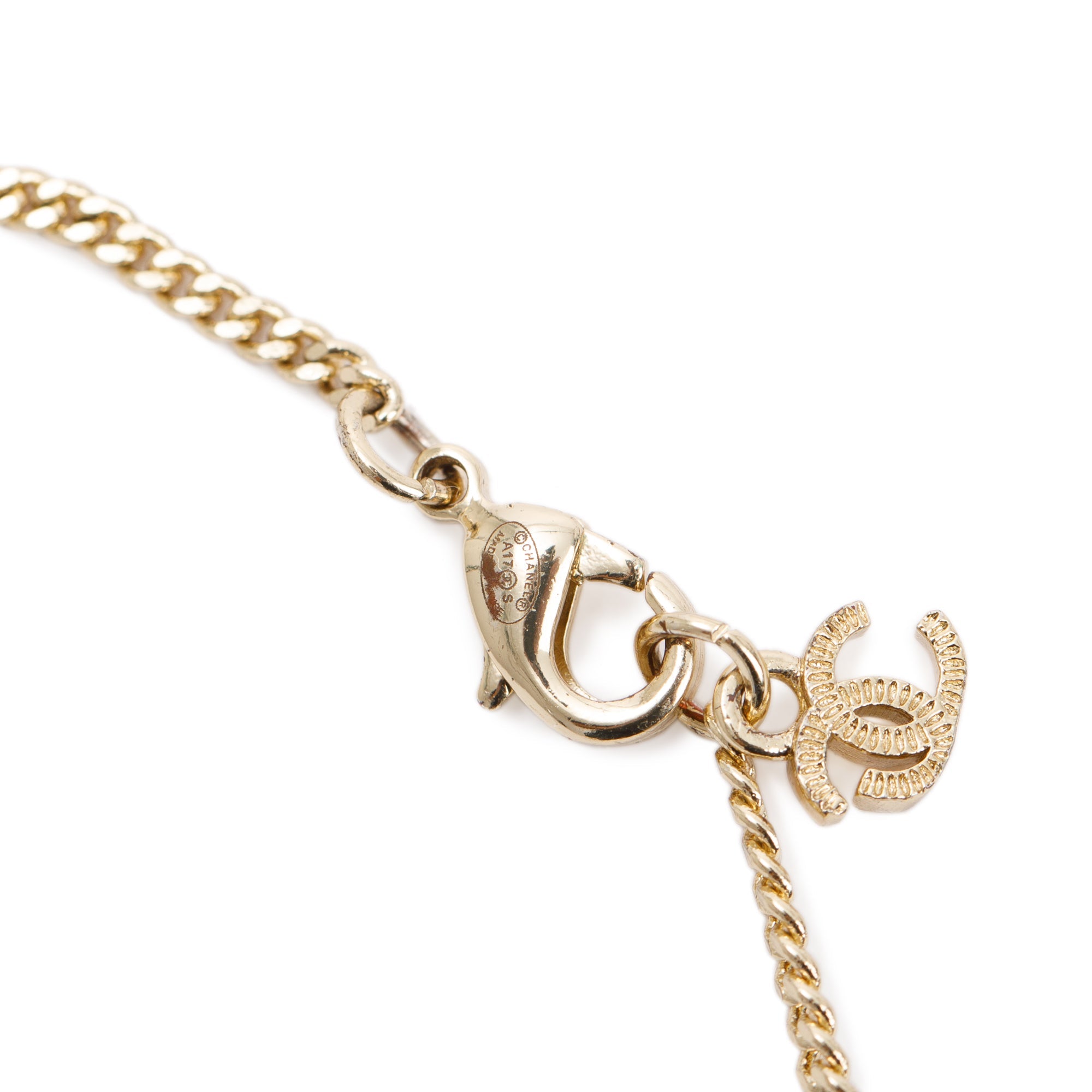 Chanel Gold-Plated Metal Round CC Coco Mesh Pendant Necklace