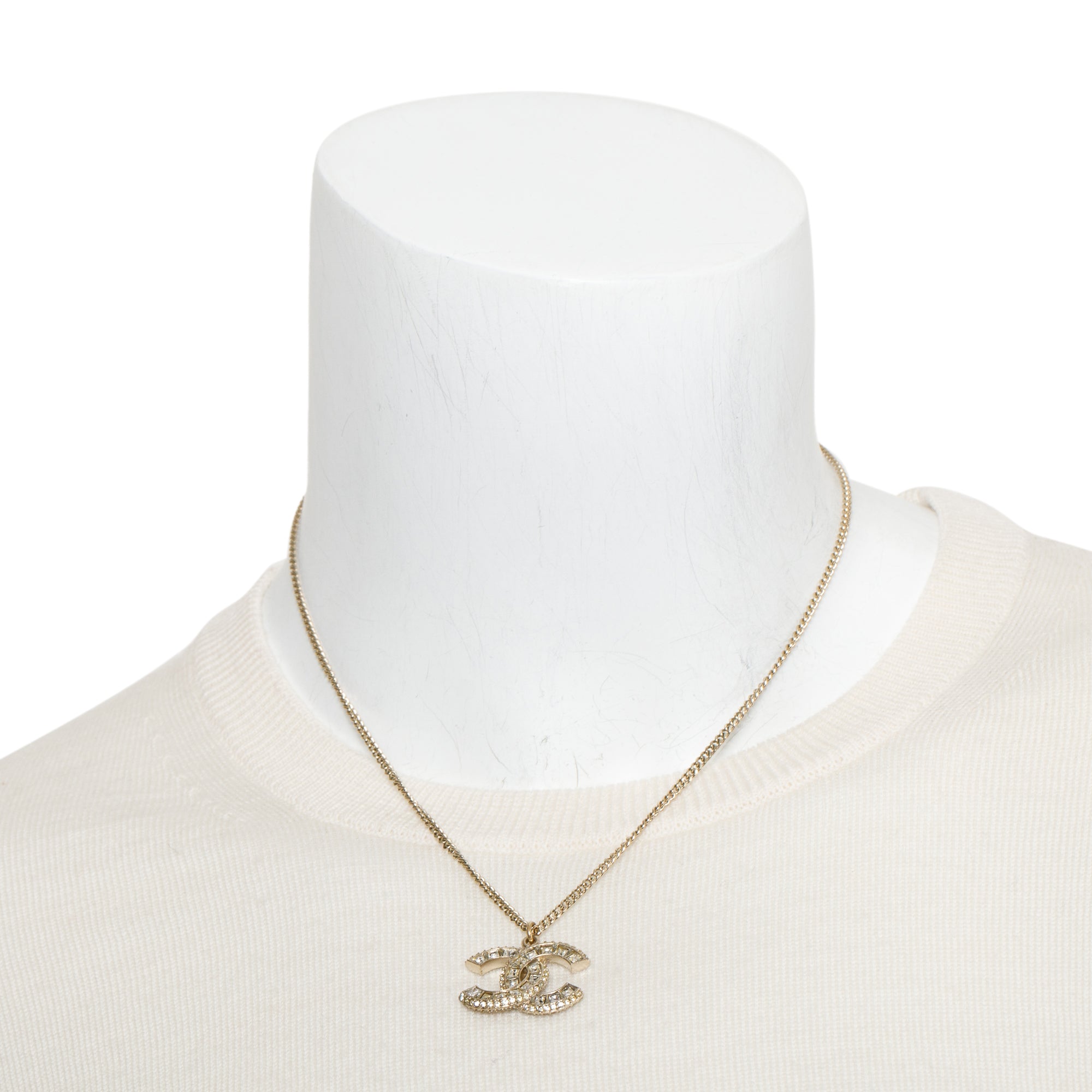 Chanel Gold-Plated Metal Strass CC Pendant Necklace