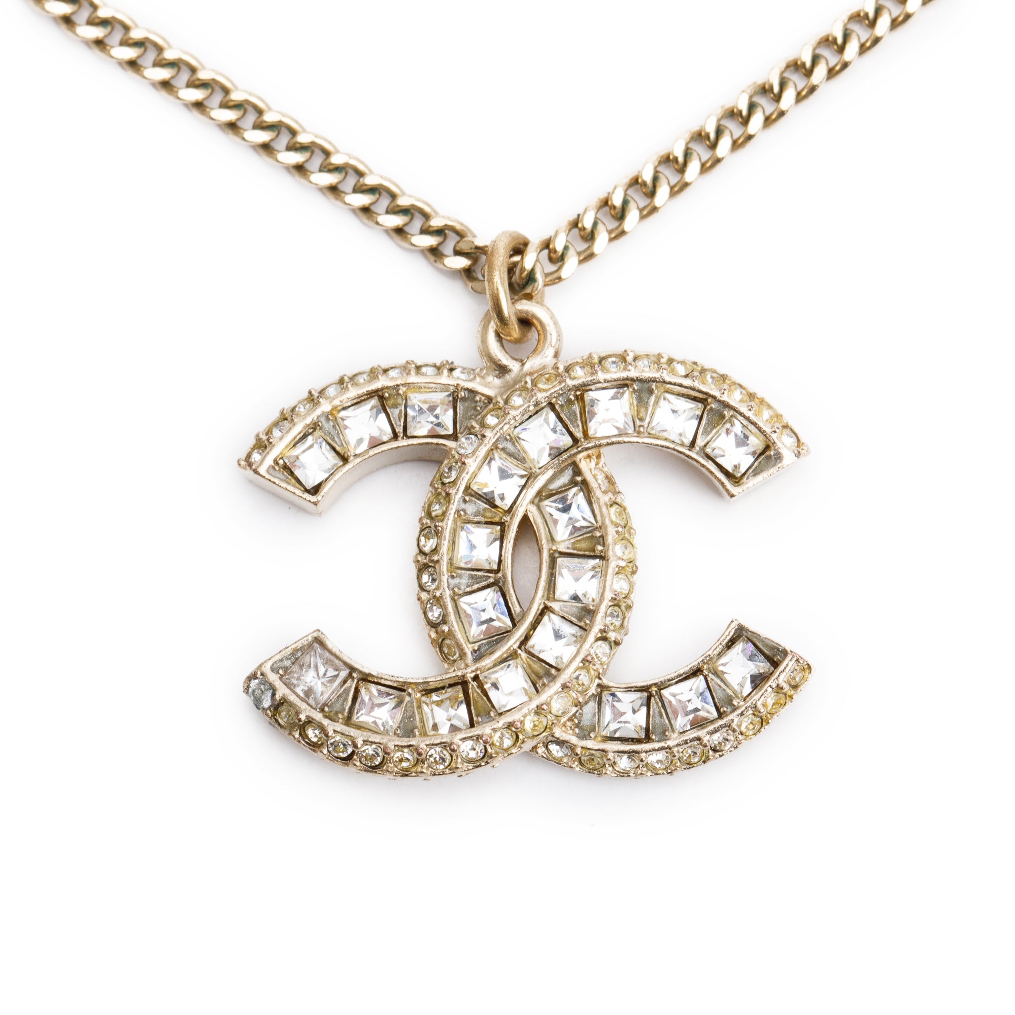 Chanel Gold-Plated Metal Strass CC Pendant Necklace