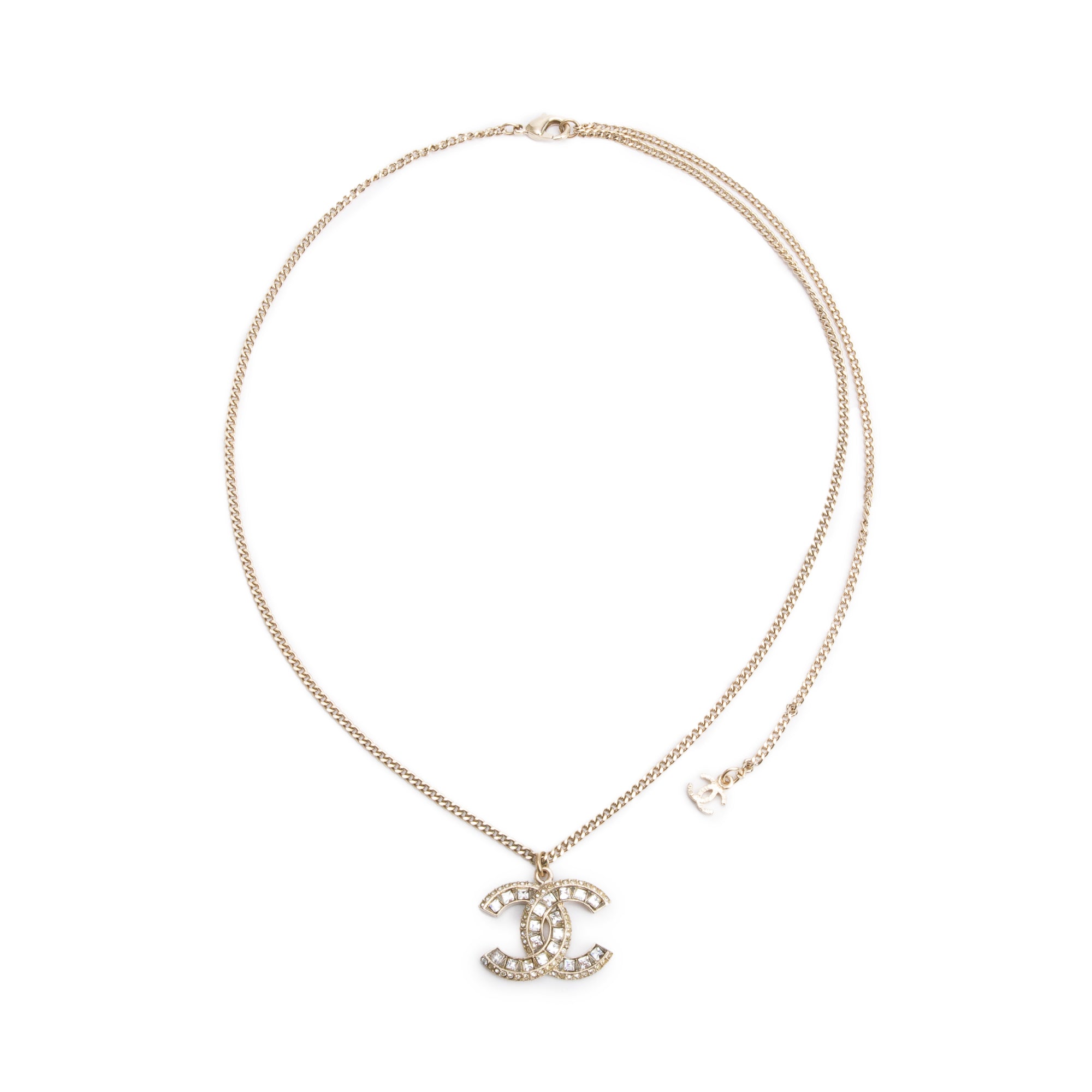 Chanel Gold-Plated Metal Strass CC Pendant Necklace