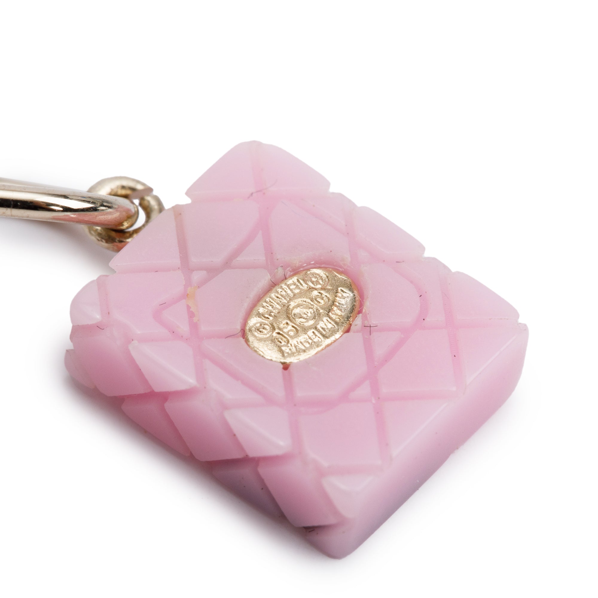 Chanel Gold Plated Pink & Black Resin Cambon Drop Earrings