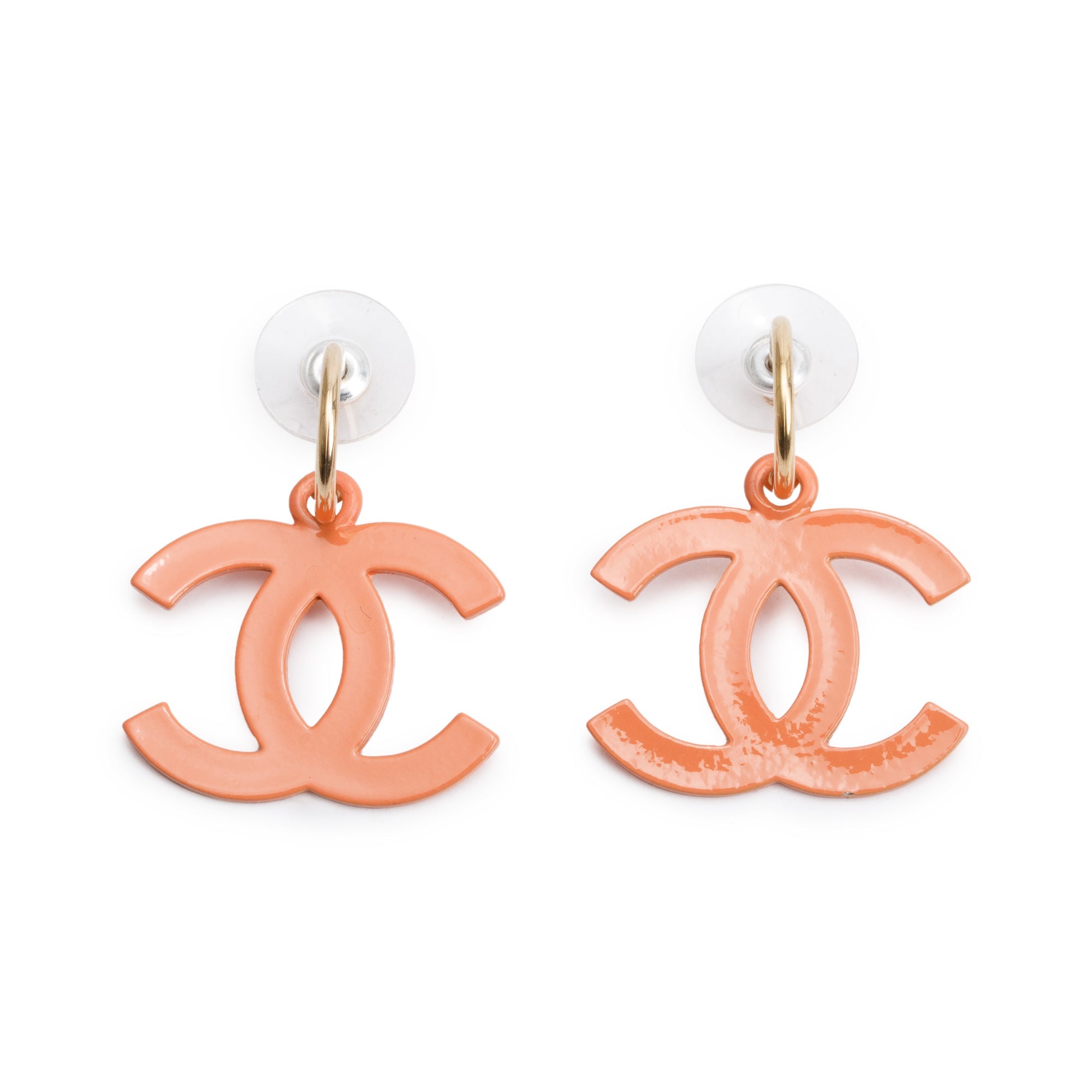 Chanel Gold Plated Pink Resin CC Drop Earrings
