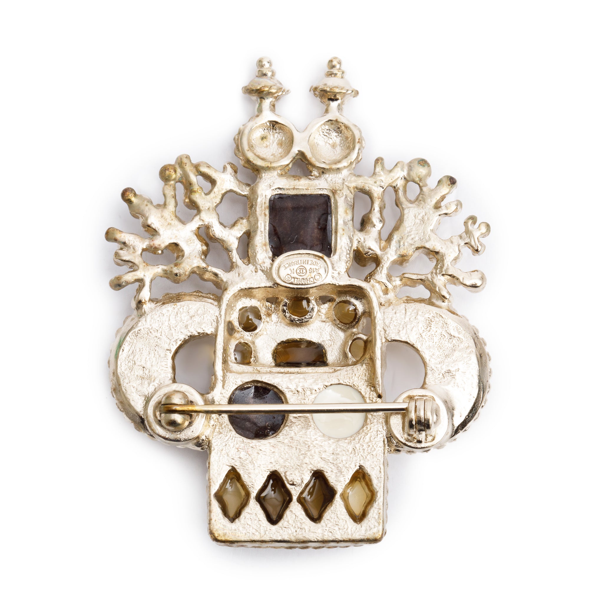 Chanel Gold Plated Resin, Faux Pearl & Strass CC Brooch