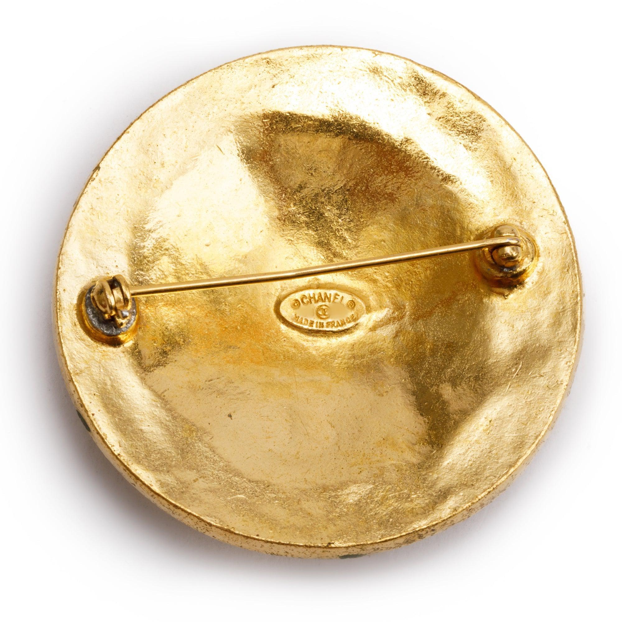 Chanel Gold Plated Round Coco Mark CC Brooch