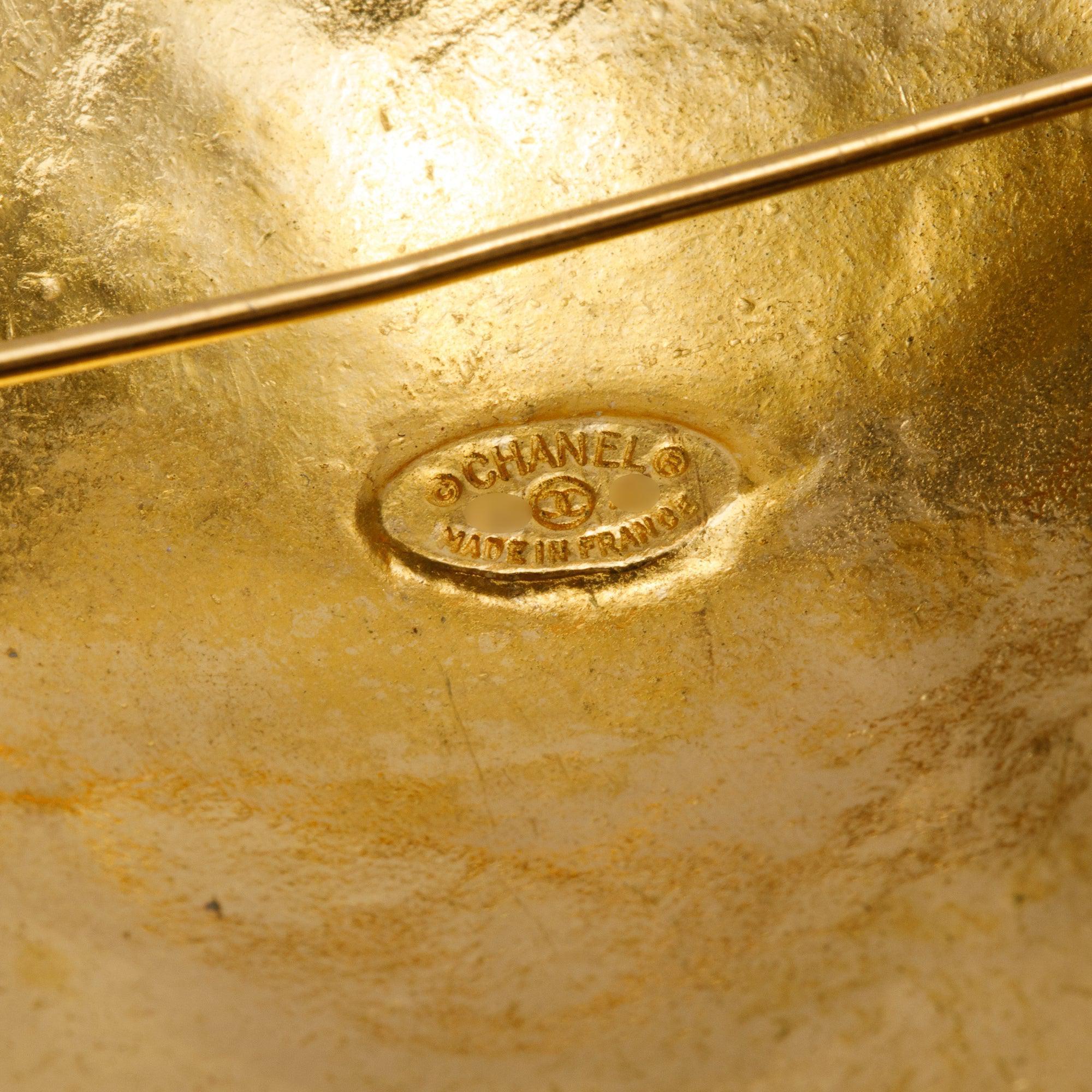 Chanel Gold Plated Round Coco Mark CC Brooch