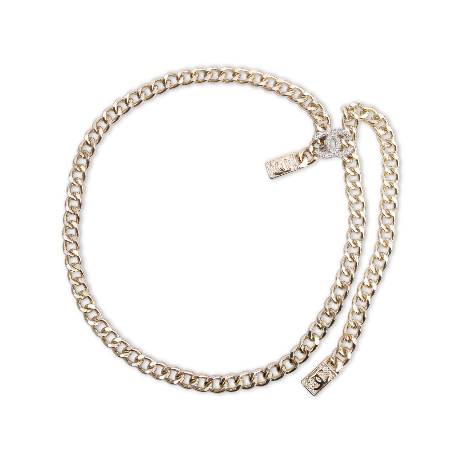 Chanel Gold Plated Strass CC Lariat Necklace w/ Box