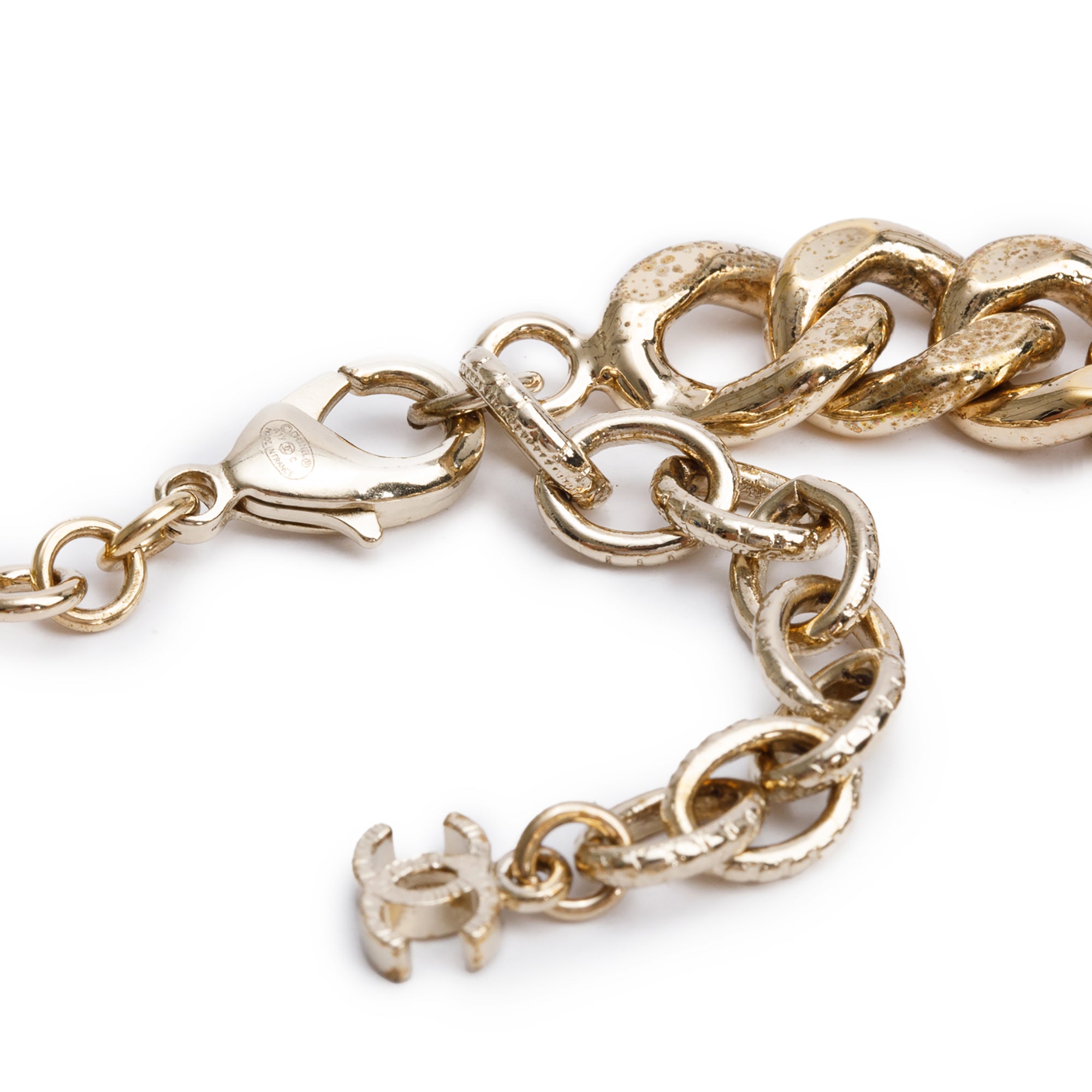 Chanel Gold Plated Strass 'CHANEL' Choker Necklace w/ Box