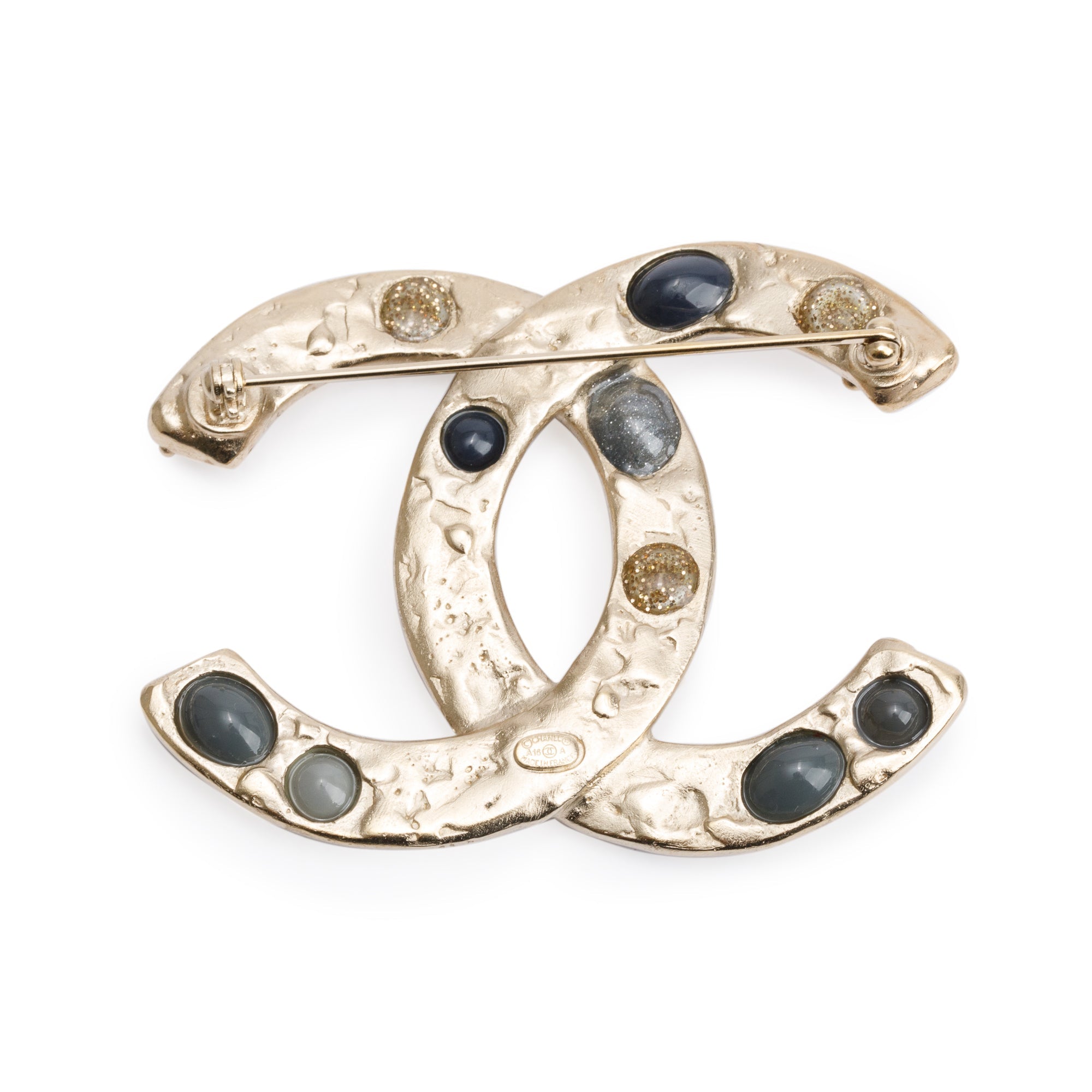 Chanel Gold Plated Strass & Faux Pearl Large CC Brooch w/ Box