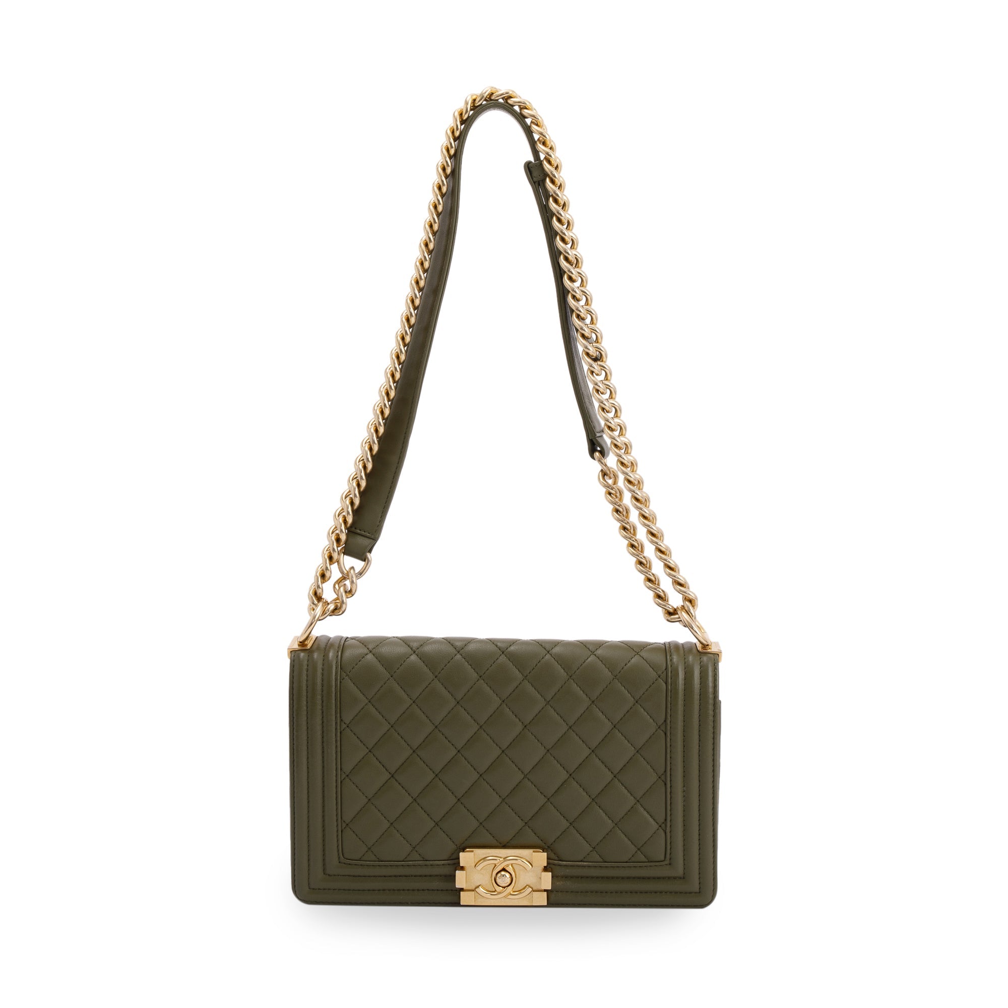 Chanel Green Lambskin Medium Boy Bag