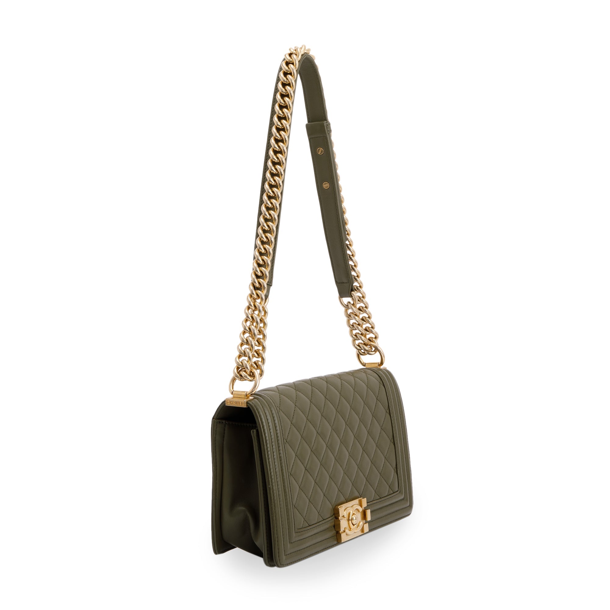 Chanel Green Lambskin Medium Boy Bag