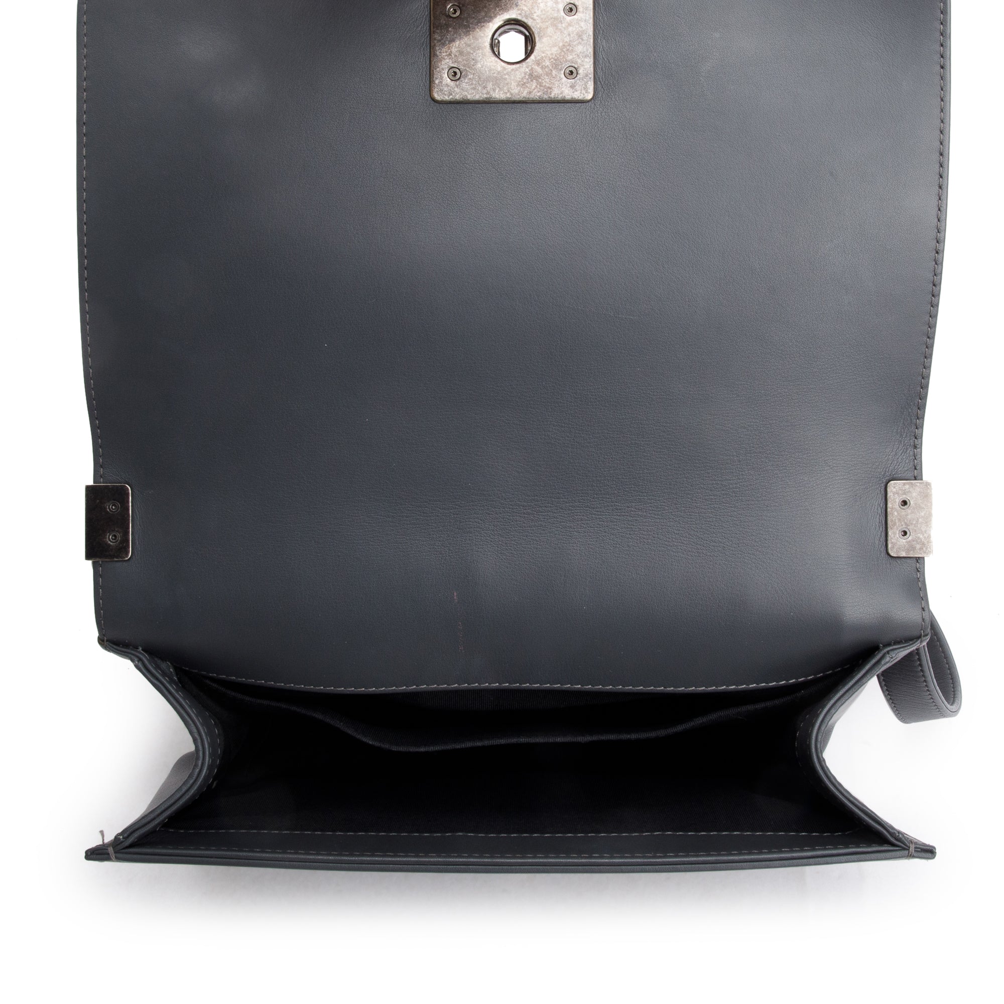 Chanel Grey Calfskin Leather Braided Tweed Old Medium Boy Bag w/ Authenticity Card