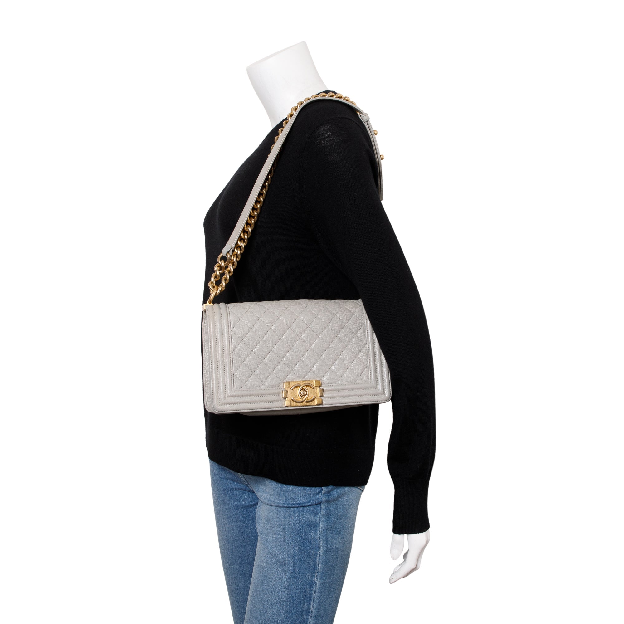 Chanel Grey Caviar Leather Medium Boy Bag w/ Box, Receipt & Authenticity Card