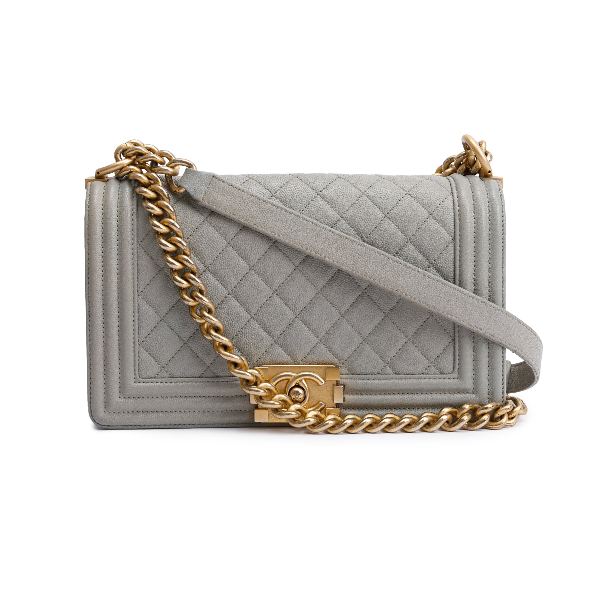 Chanel Grey Caviar Leather Medium Boy Bag w/ Box, Receipt & Authenticity Card