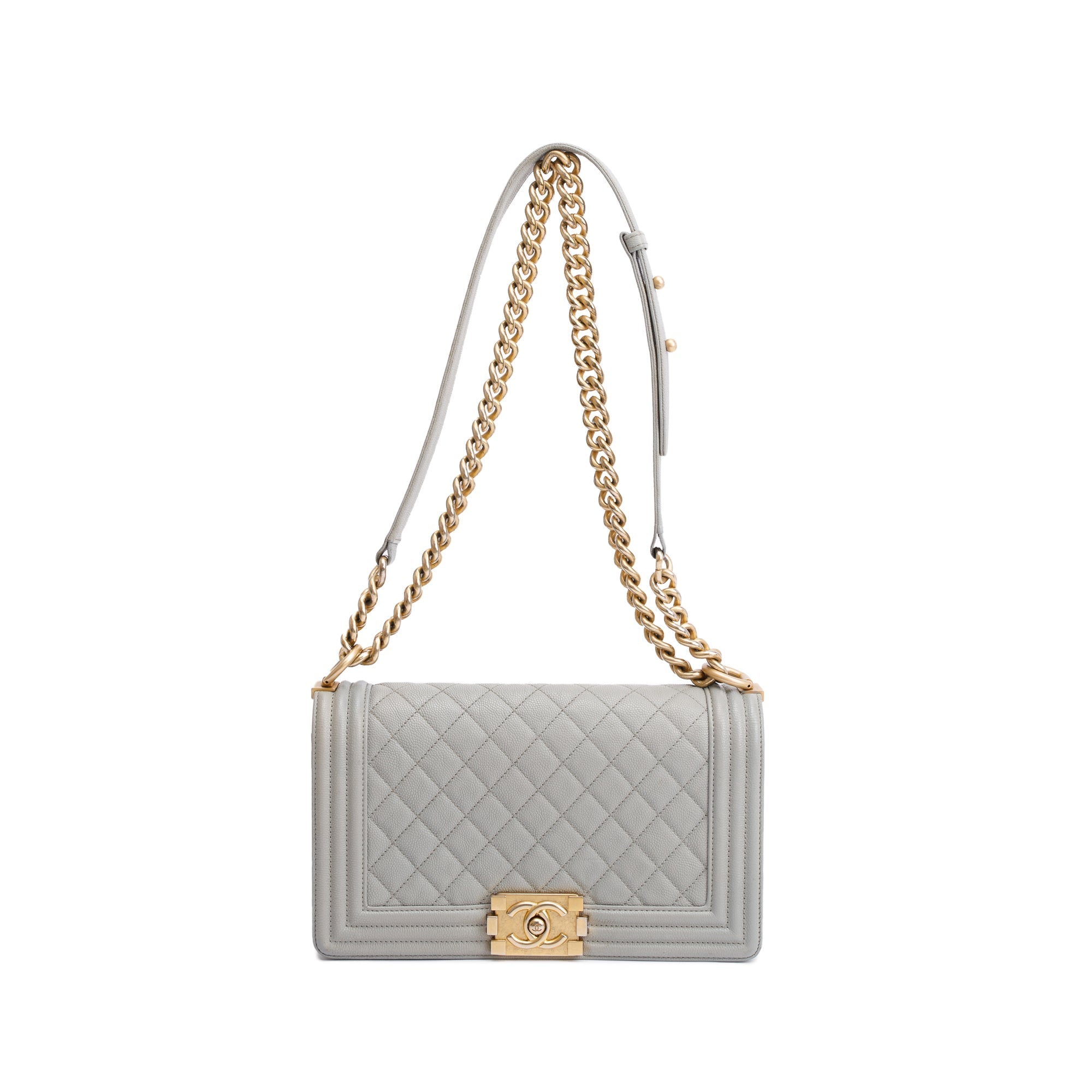 Chanel Grey Caviar Leather Medium Boy Bag w/ Box, Receipt & Authenticity Card