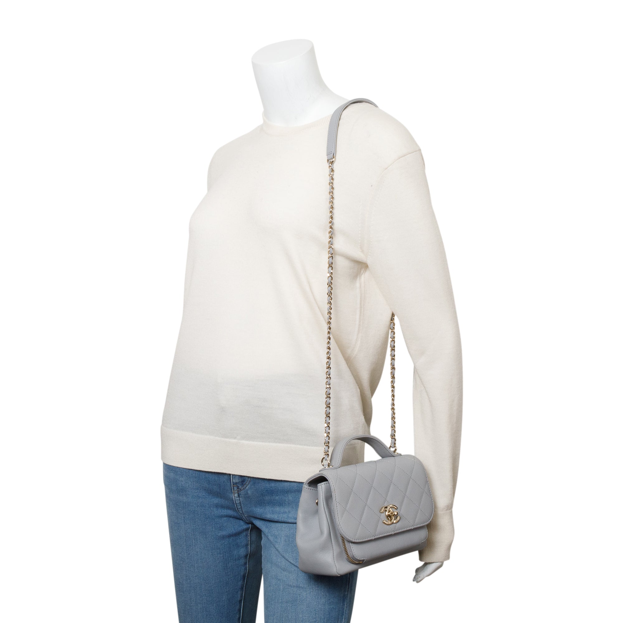 Chanel Grey Caviar Leather Small Business Affinity Flap Bag w/ Authenticity Card