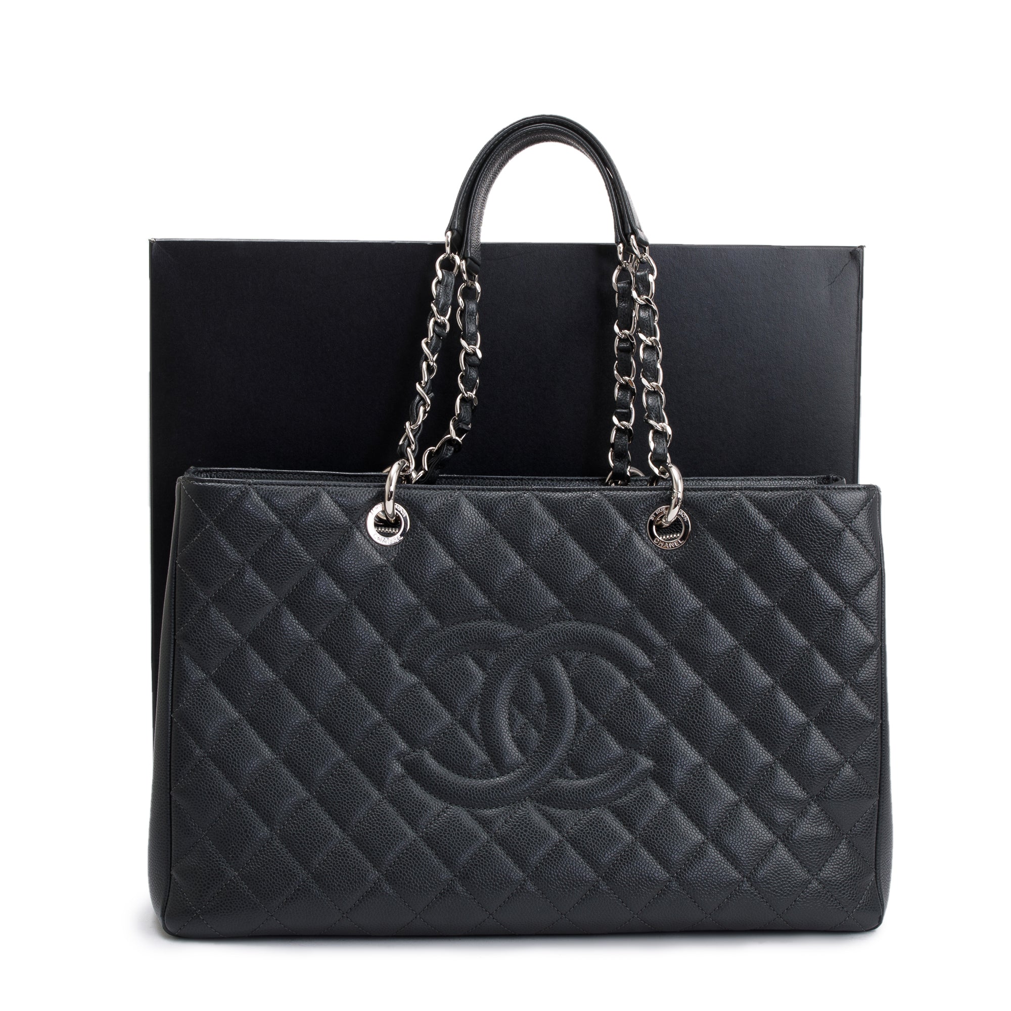 Chanel Grey Caviar Leather XL Grand Shopping Tote (GST) w/ Box, Receipt & Authenticity Card