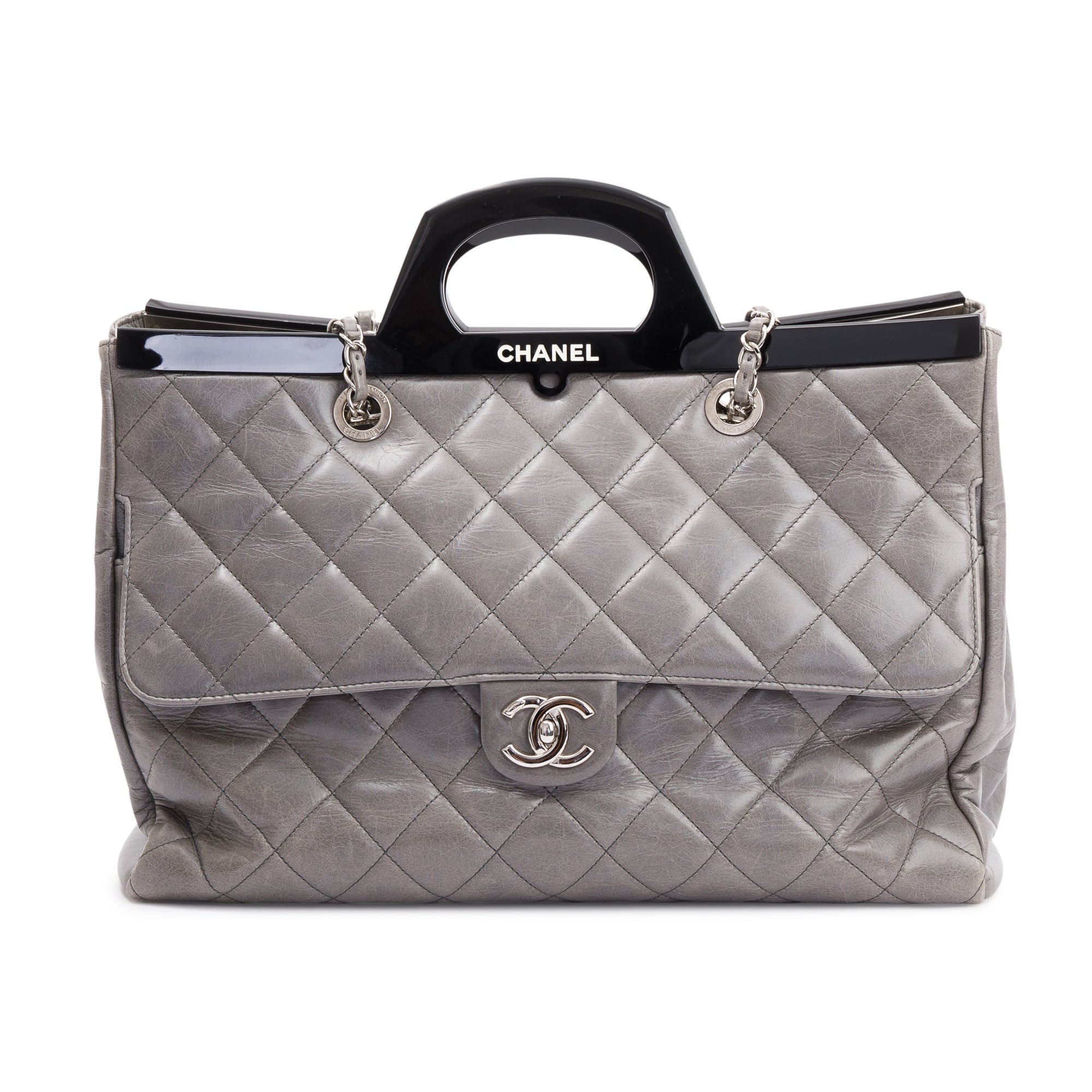 Chanel Grey Glazed Calfskin Leather Large CC Delivery Tote
