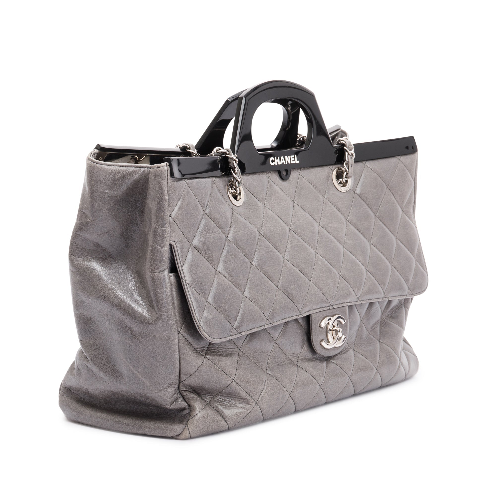 Chanel Grey Glazed Calfskin Leather Large CC Delivery Tote